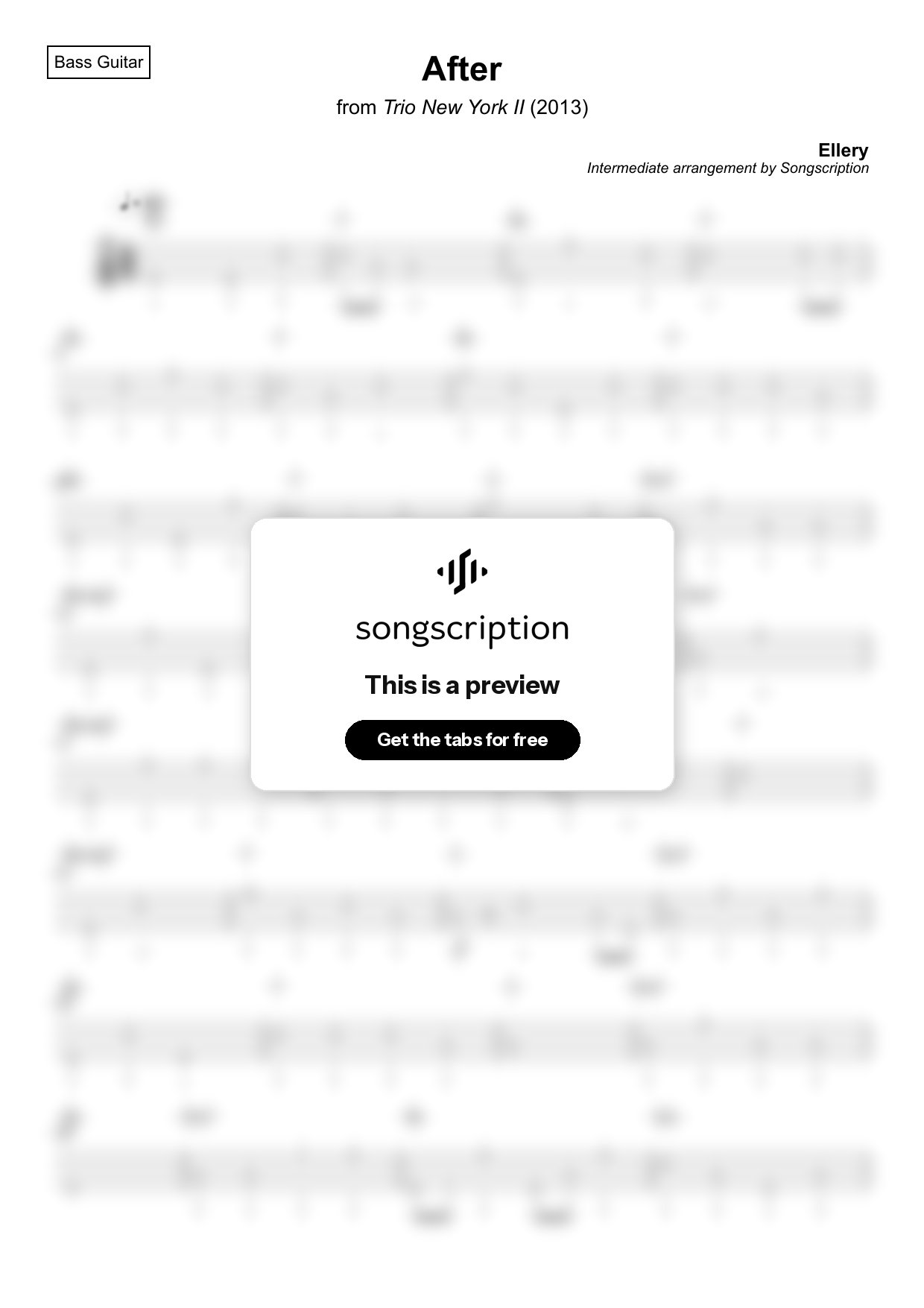 Intermediate Bass Guitar Tabs for "After" by Ellery