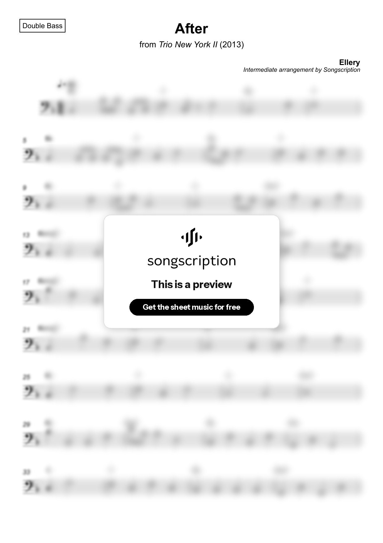 Intermediate Double Bass Sheet Music for "After" by Ellery