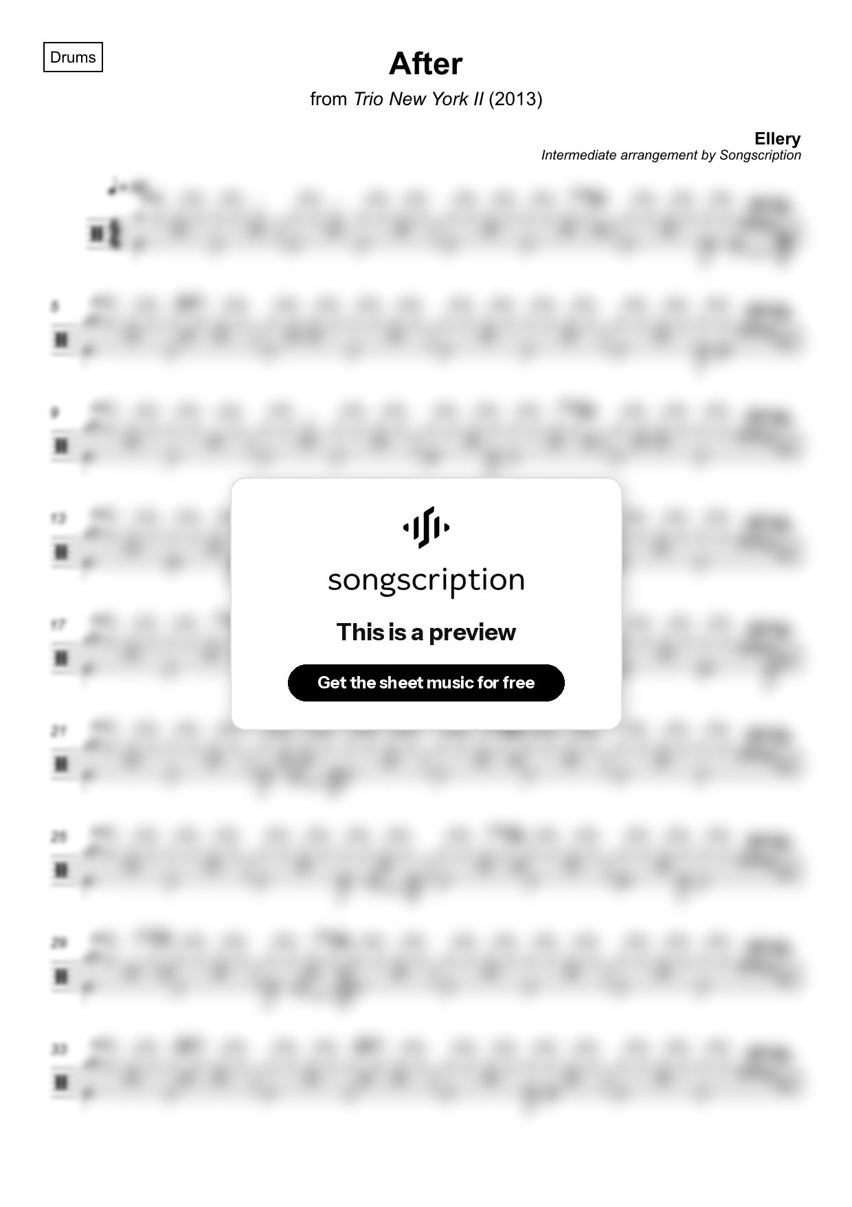 Intermediate Drums Sheet Music for "After" by Ellery