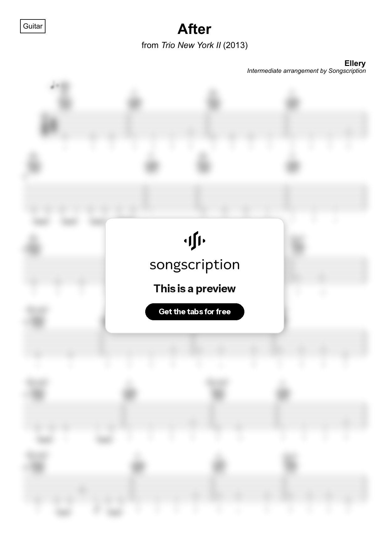 Intermediate Acoustic Guitar Tabs for "After" by Ellery