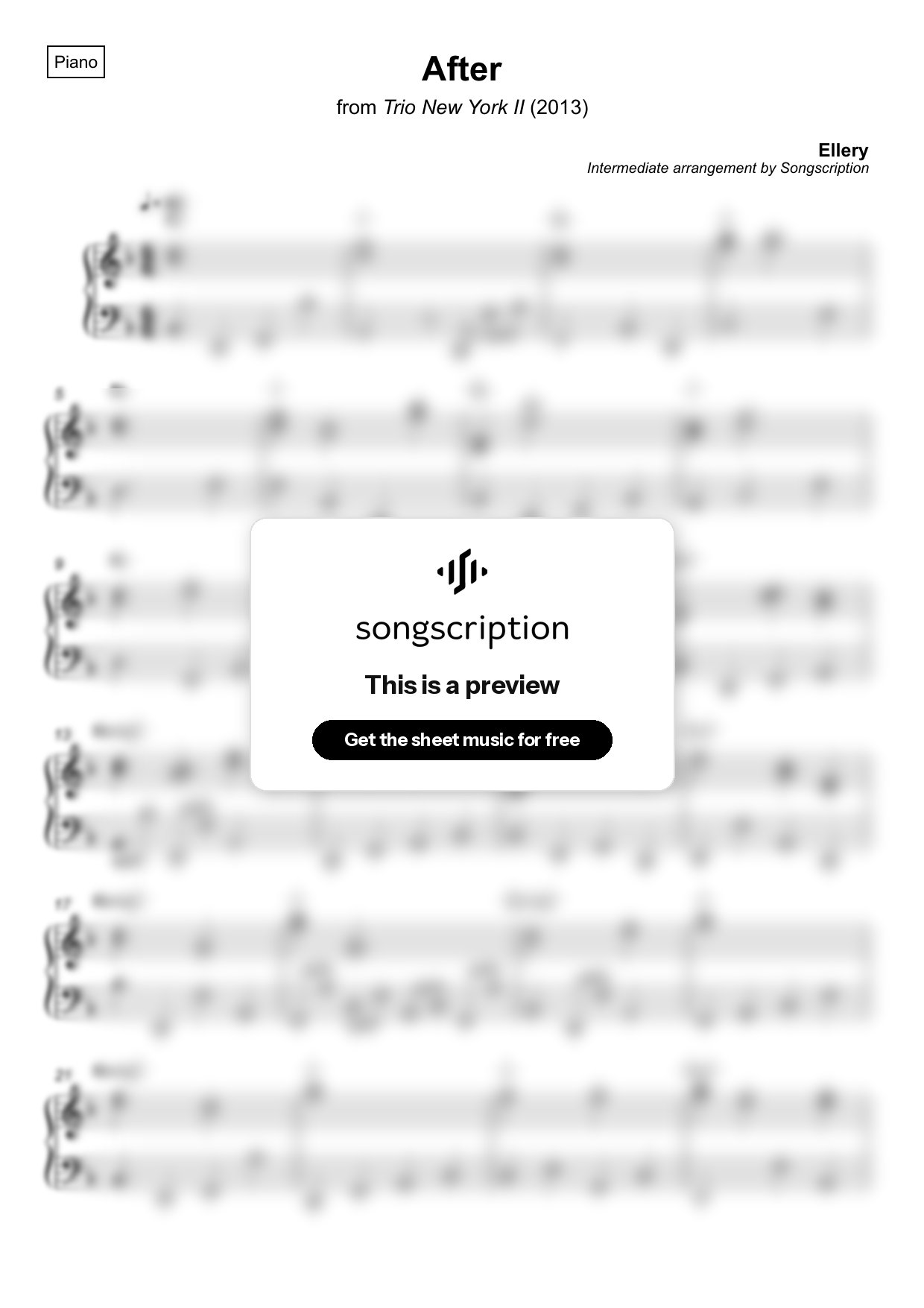 Intermediate Piano Sheet Music for "After" by Ellery
