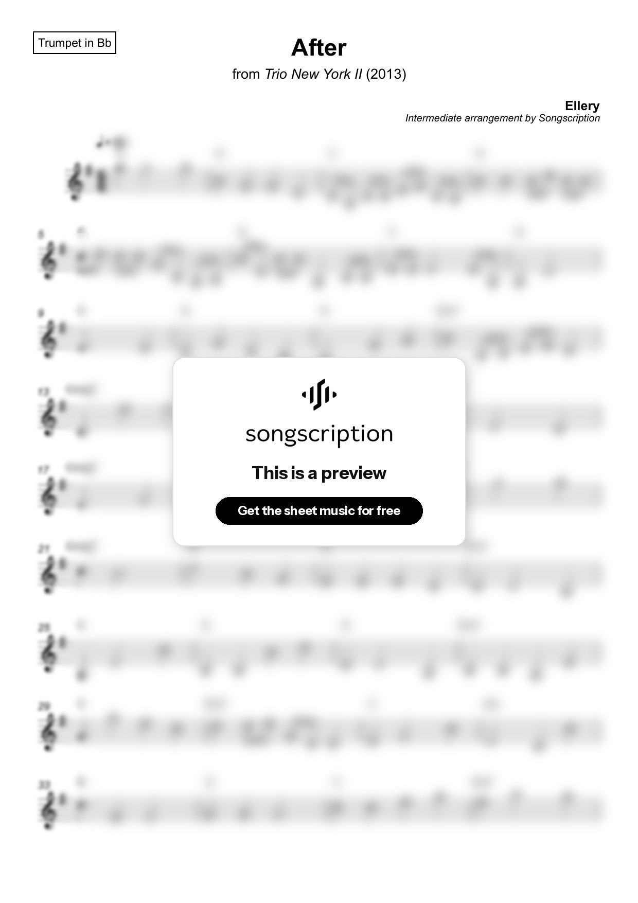Intermediate Trumpet Sheet Music for "After" by Ellery