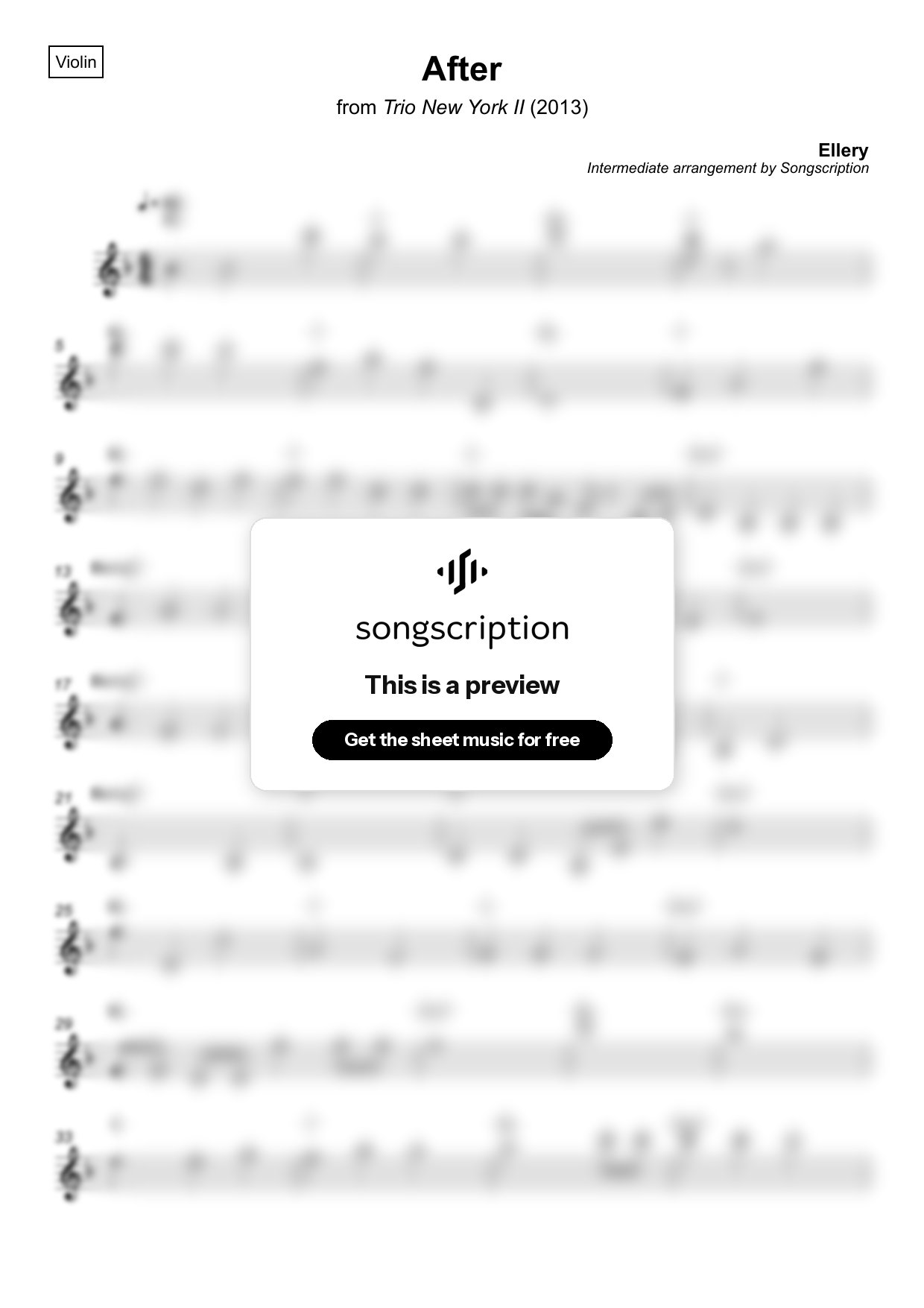 Intermediate Violin Sheet Music for "After" by Ellery