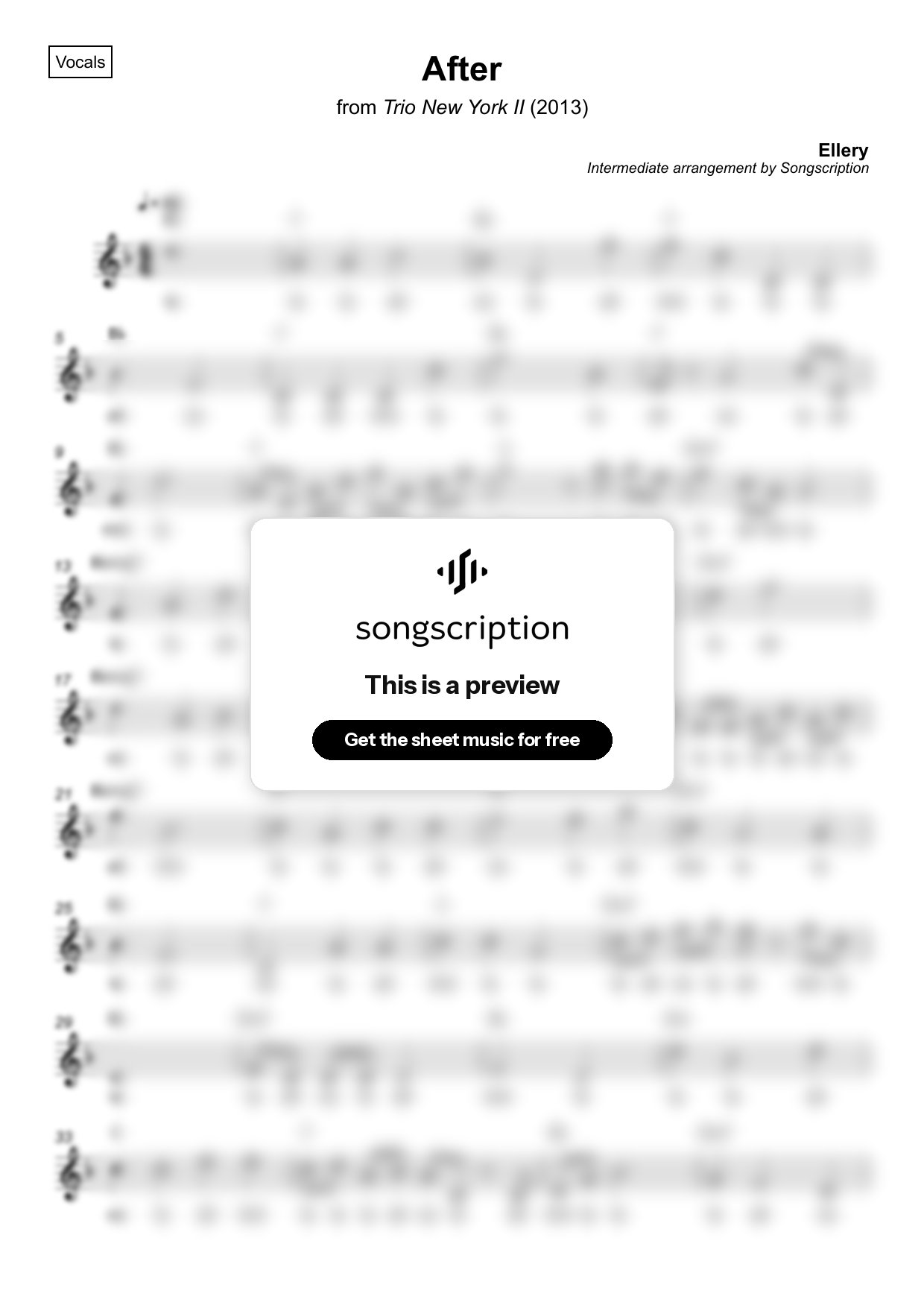 Intermediate Vocals Sheet Music for "After" by Ellery