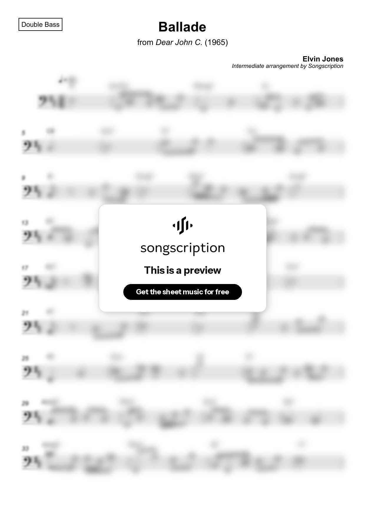 Intermediate Double Bass Sheet Music for "Ballade" by Elvin Jones