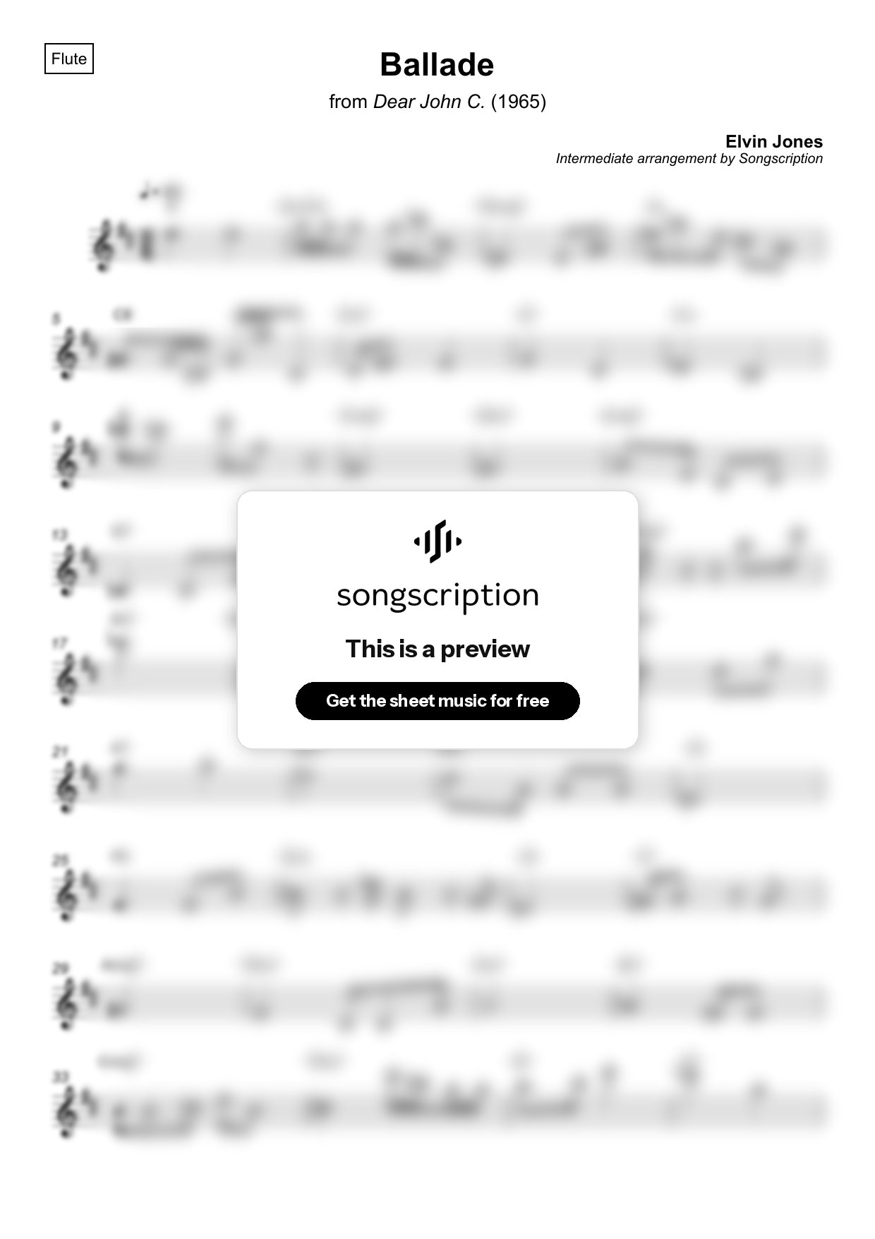 Intermediate Flute Sheet Music for "Ballade" by Elvin Jones