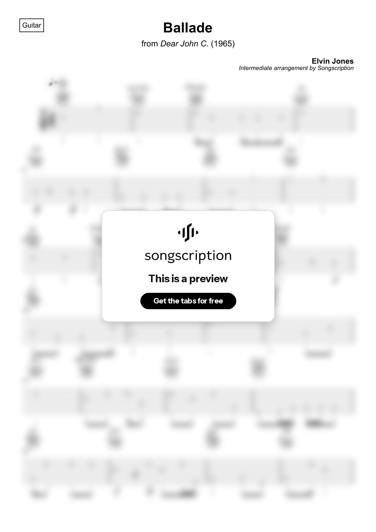 Intermediate Acoustic Guitar Tabs for "Ballade" by Elvin Jones