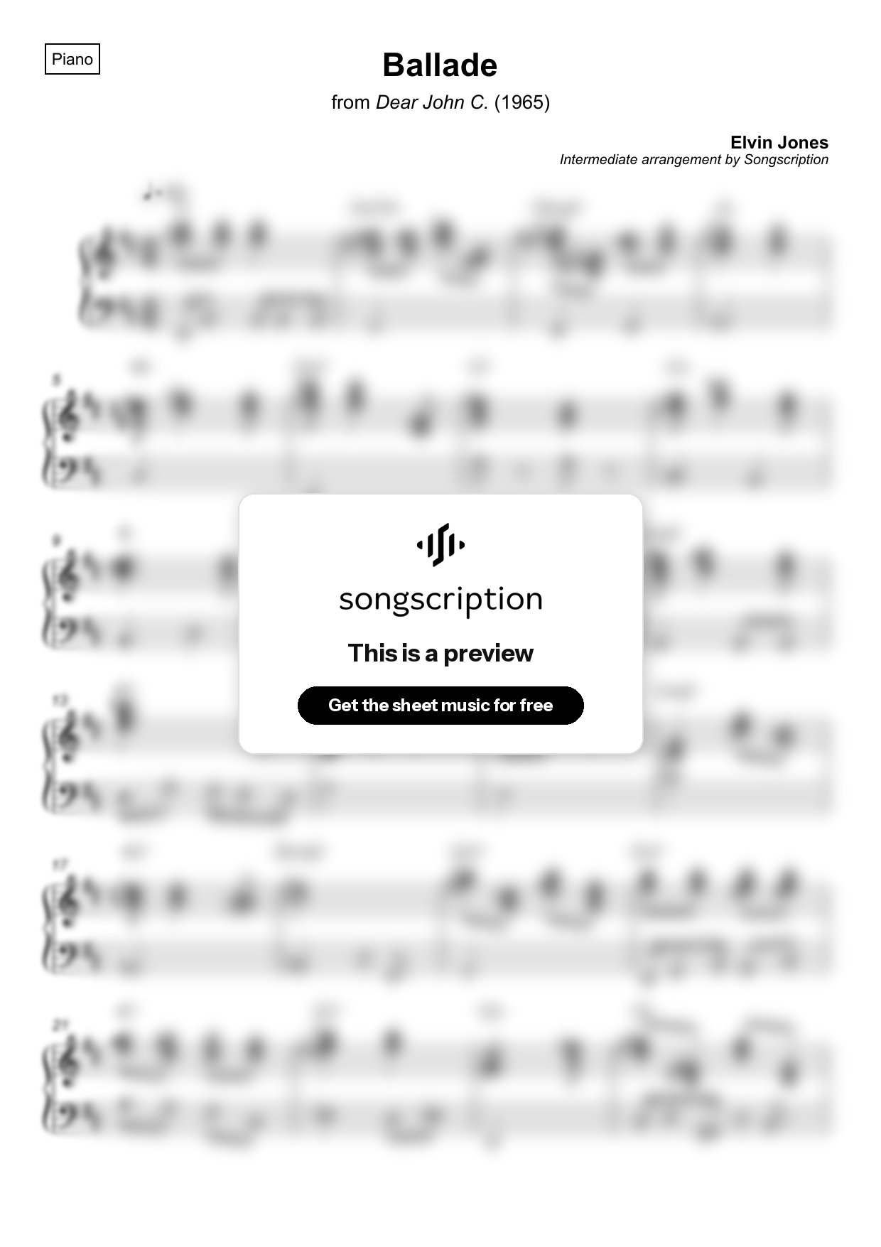 Intermediate Piano Sheet Music for "Ballade" by Elvin Jones