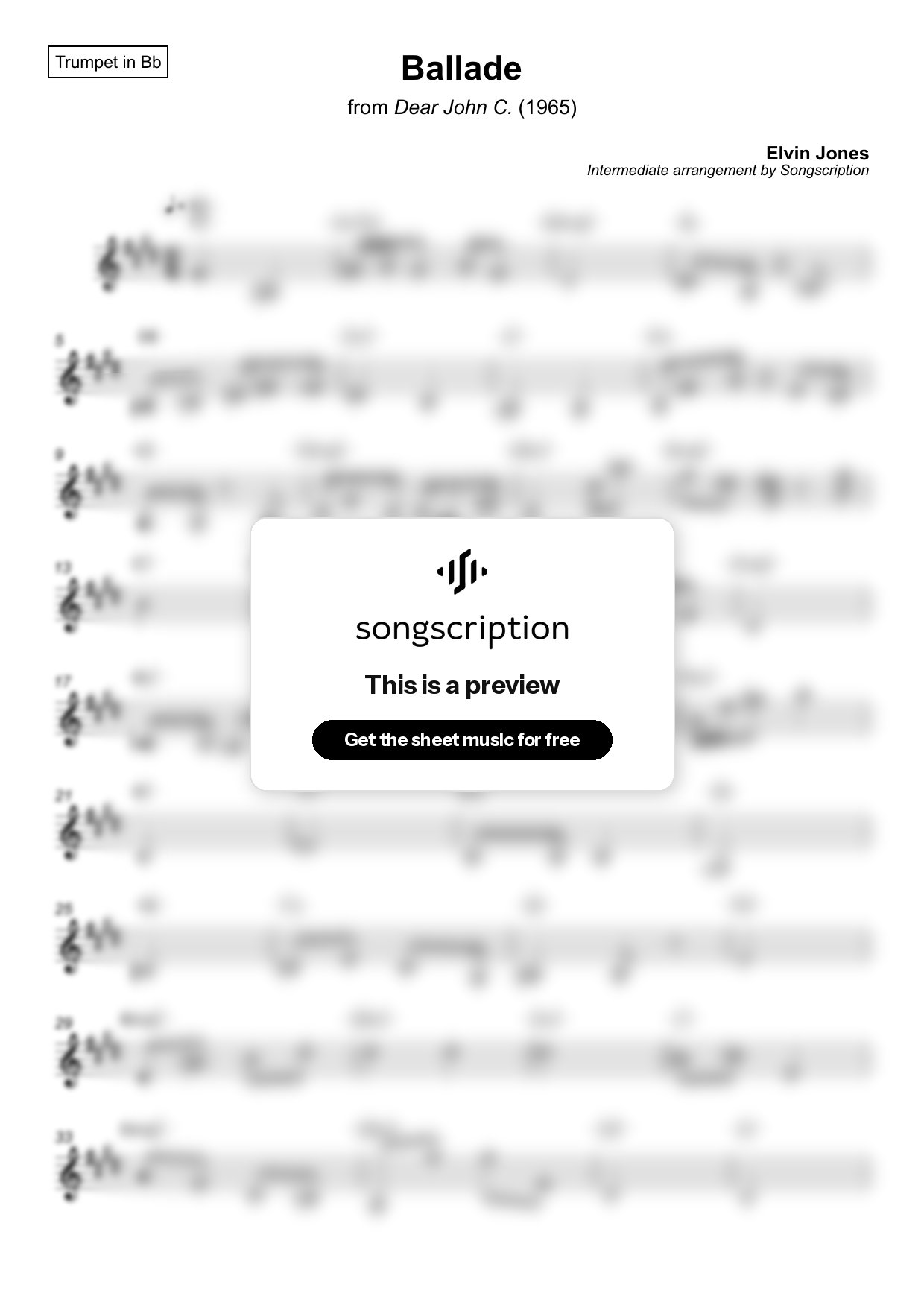 Intermediate Trumpet Sheet Music for "Ballade" by Elvin Jones