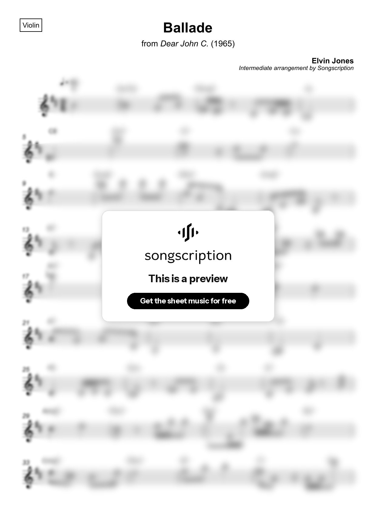 Intermediate Violin Sheet Music for "Ballade" by Elvin Jones