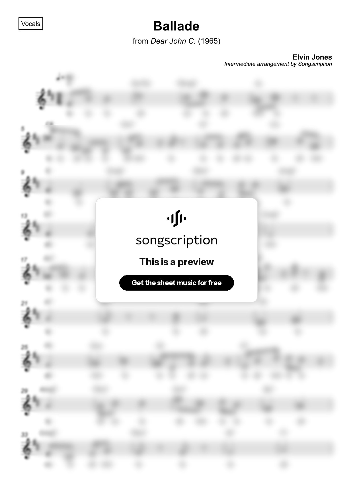 Intermediate Vocals Sheet Music for "Ballade" by Elvin Jones