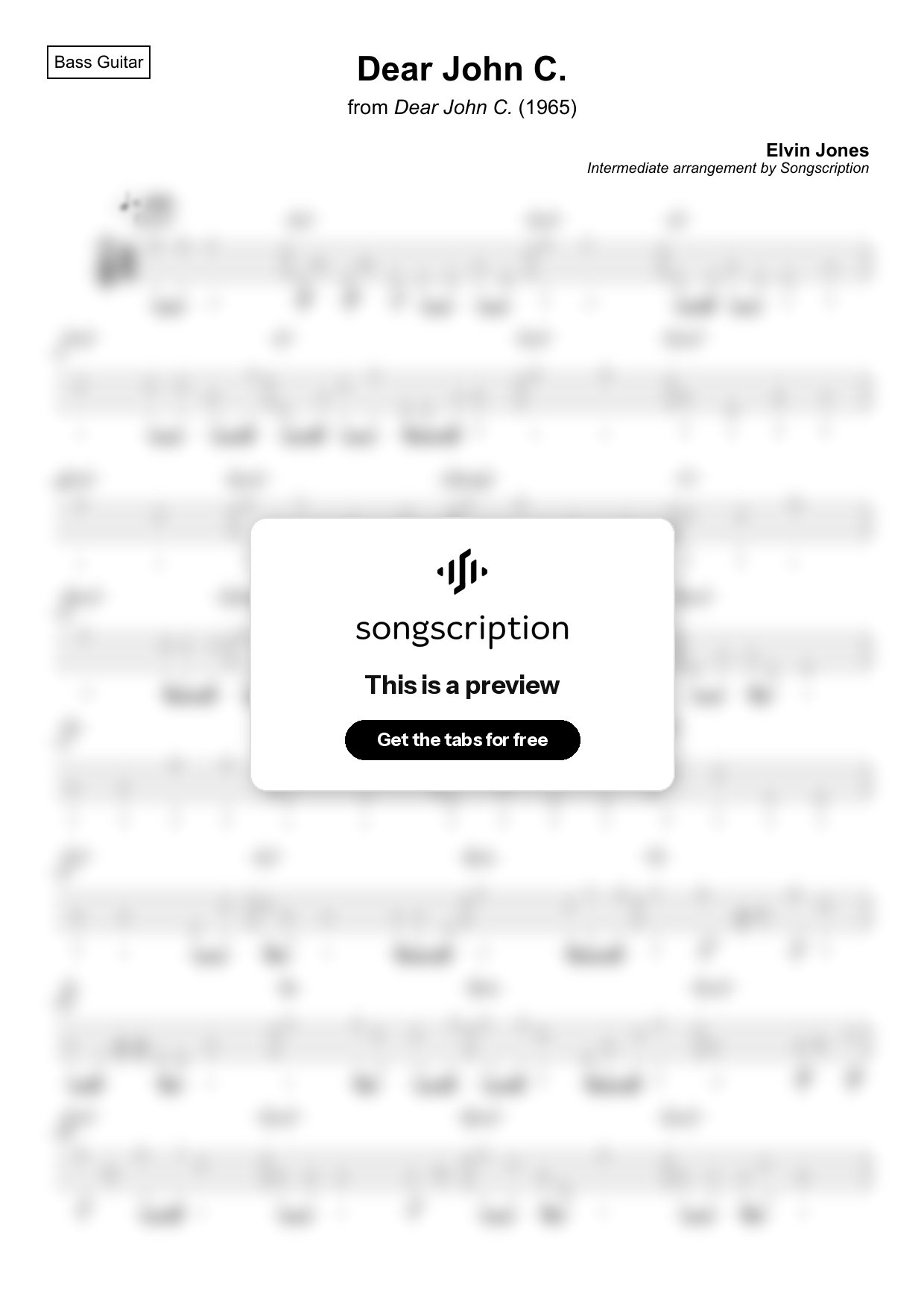 Intermediate Bass Guitar Tabs for "Dear John C." by Elvin Jones