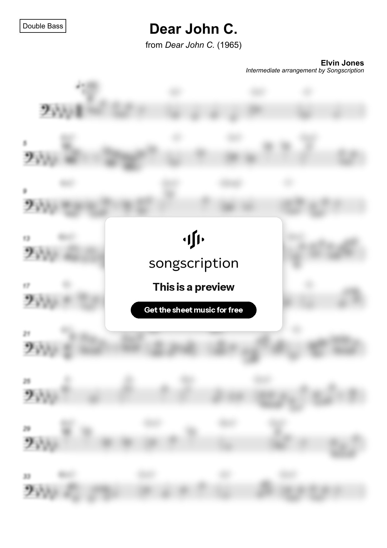 Intermediate Double Bass Sheet Music for "Dear John C." by Elvin Jones