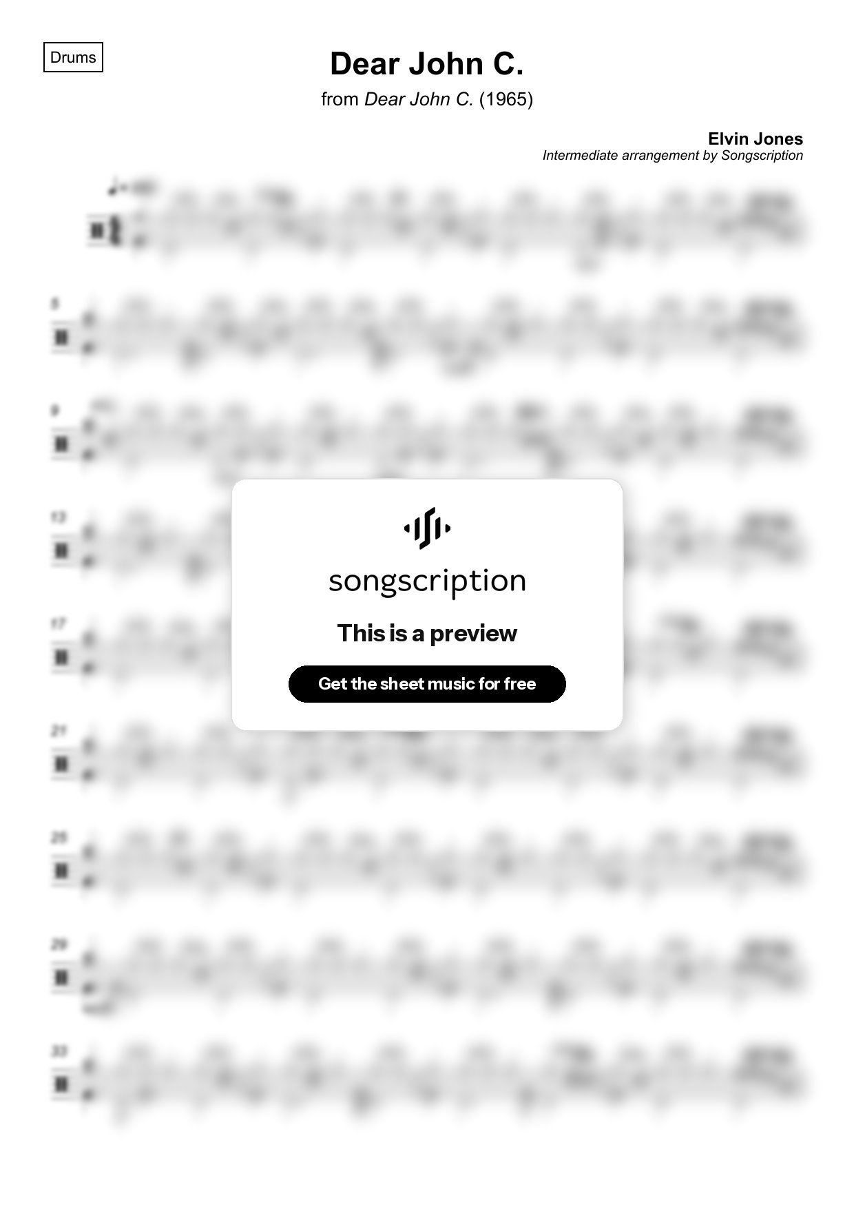 Intermediate Drums Sheet Music for "Dear John C." by Elvin Jones