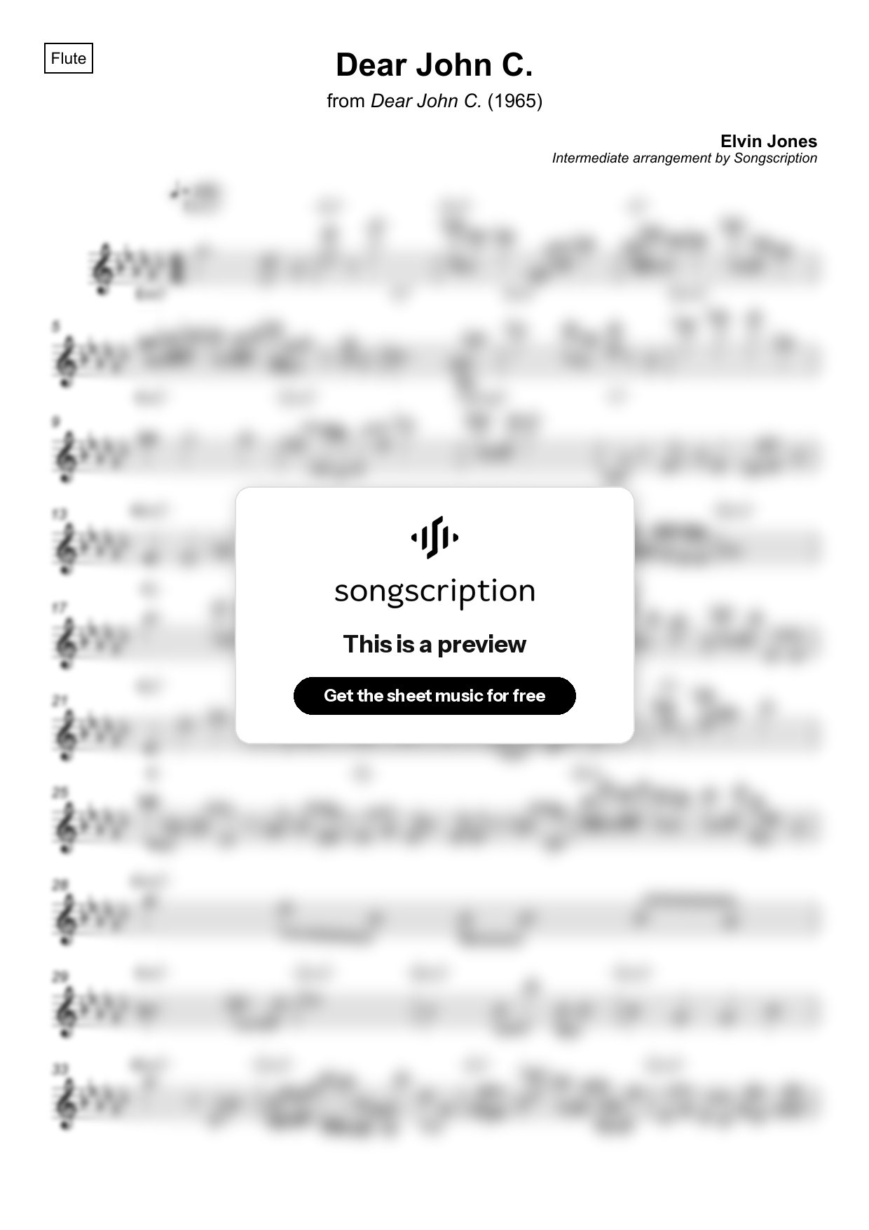 Intermediate Flute Sheet Music for "Dear John C." by Elvin Jones