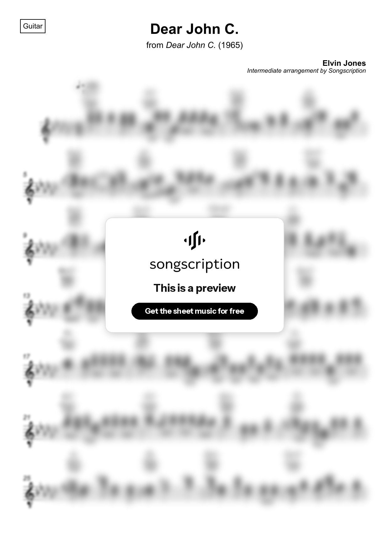 Intermediate Acoustic Guitar Sheet Music for "Dear John C." by Elvin Jones