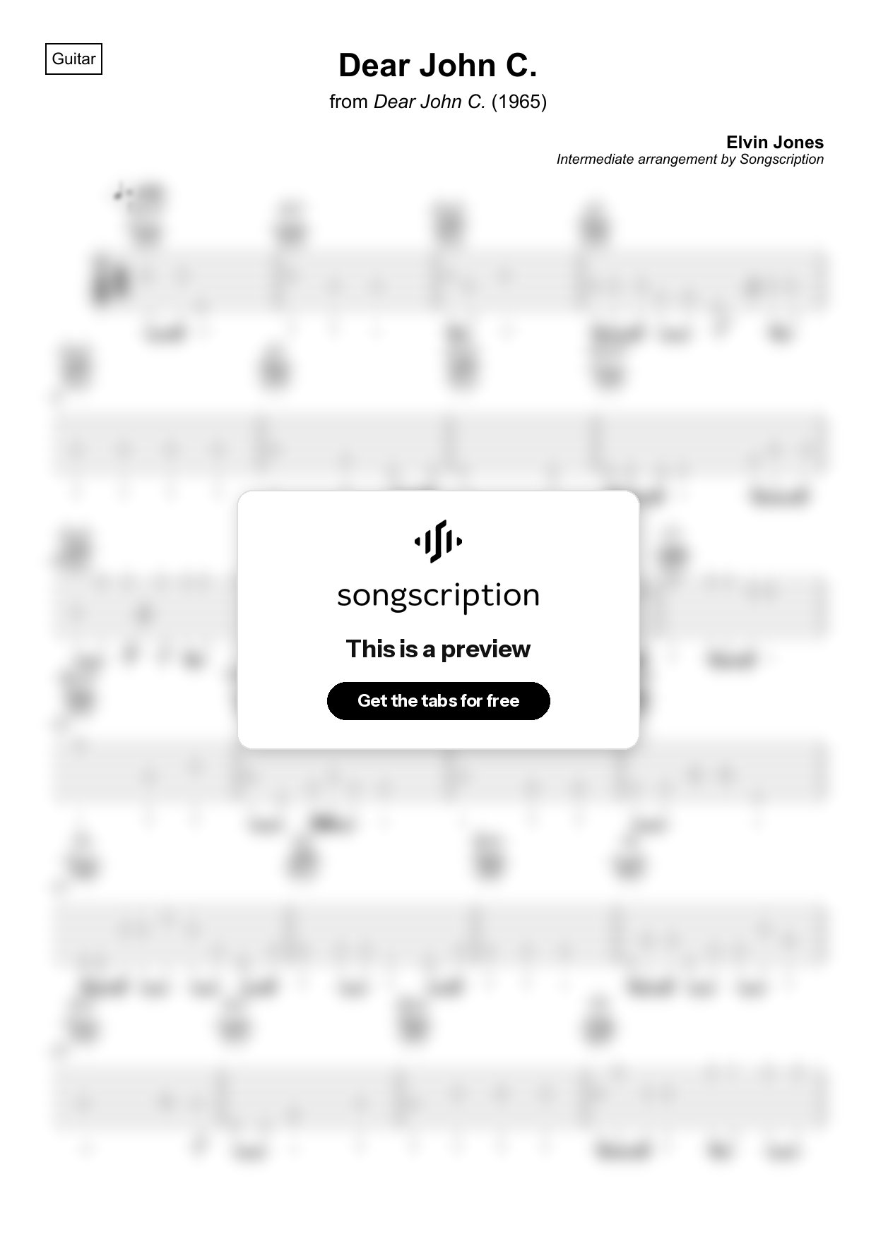 Intermediate Acoustic Guitar Tabs for "Dear John C." by Elvin Jones