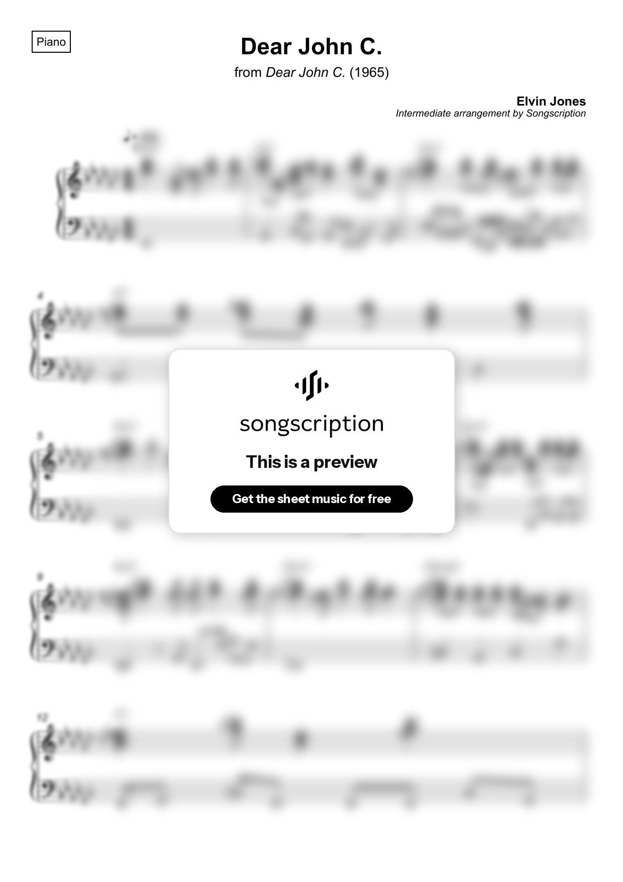 Intermediate Piano Sheet Music for "Dear John C." by Elvin Jones