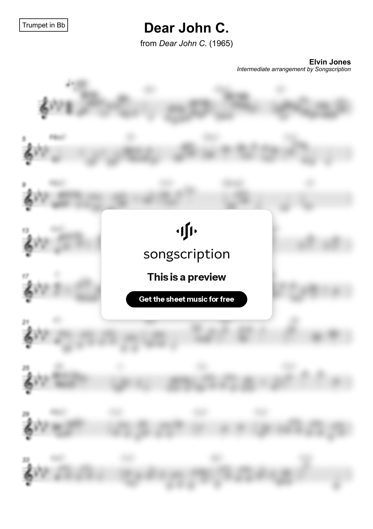 Intermediate Trumpet Sheet Music for "Dear John C." by Elvin Jones