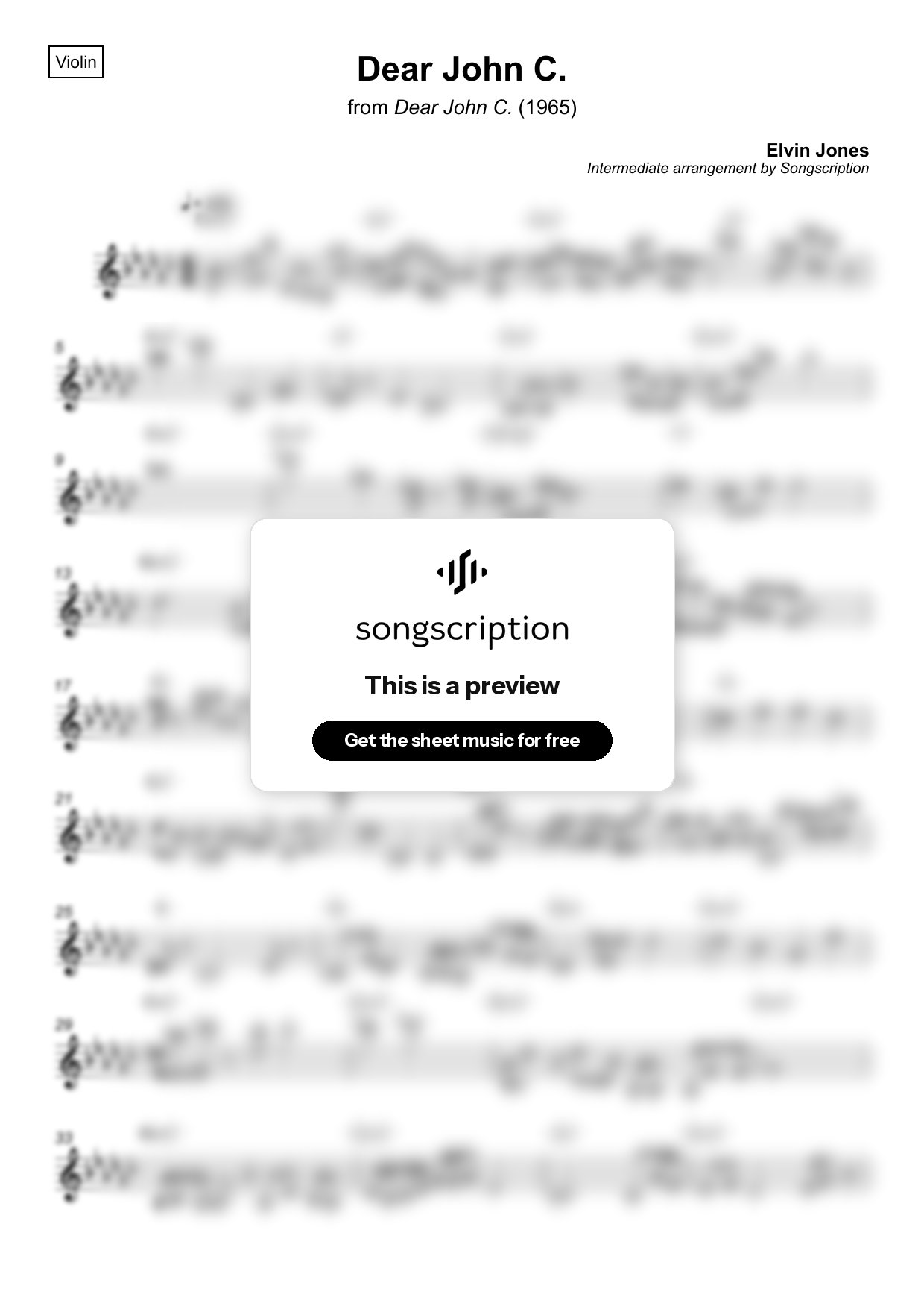 Intermediate Violin Sheet Music for "Dear John C." by Elvin Jones