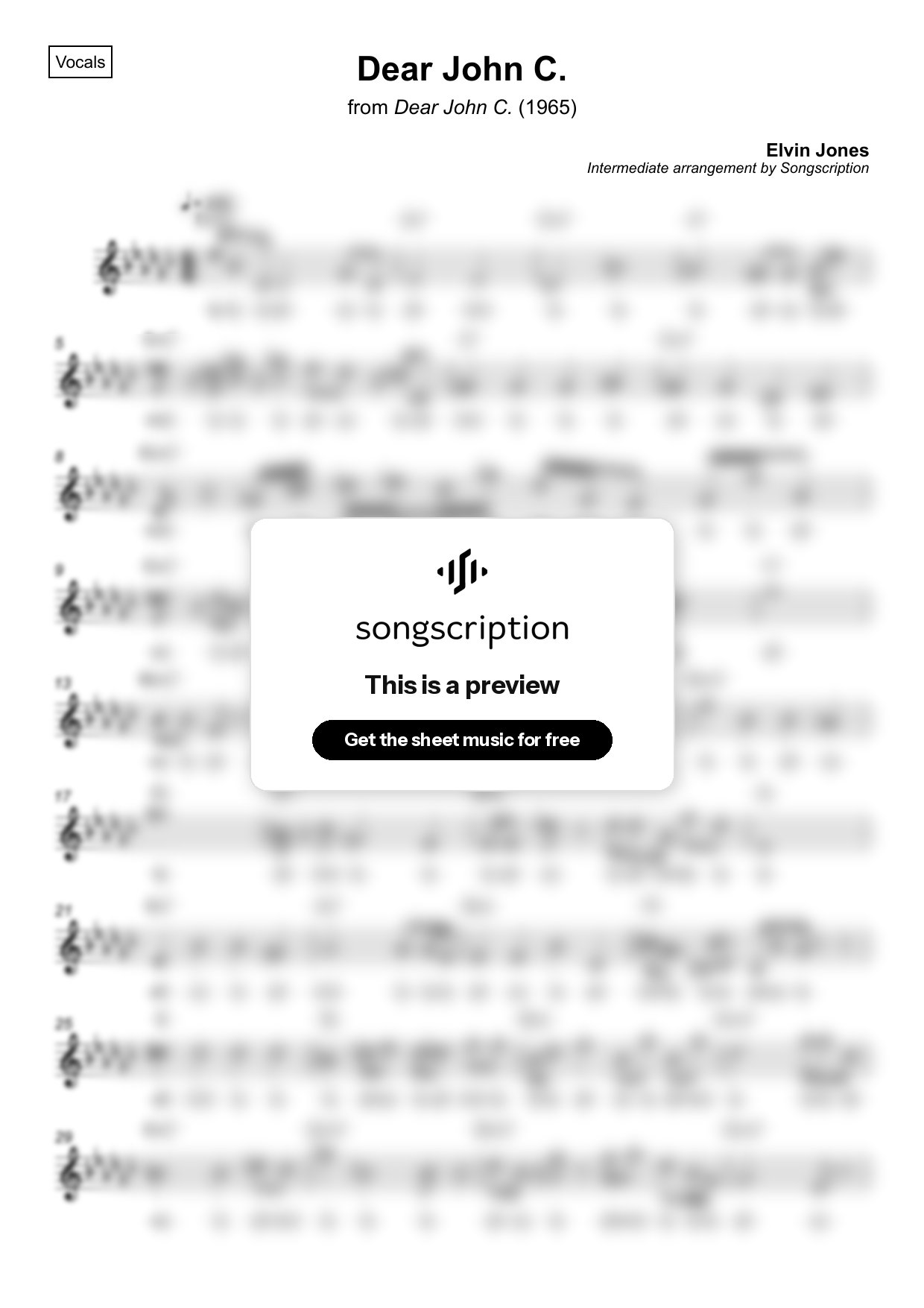 Intermediate Vocals Sheet Music for "Dear John C." by Elvin Jones