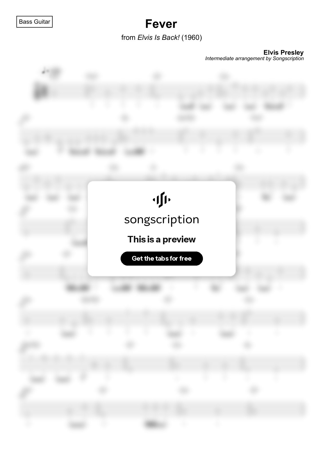 Intermediate Bass Guitar Tabs for "Fever" by Elvis Presley