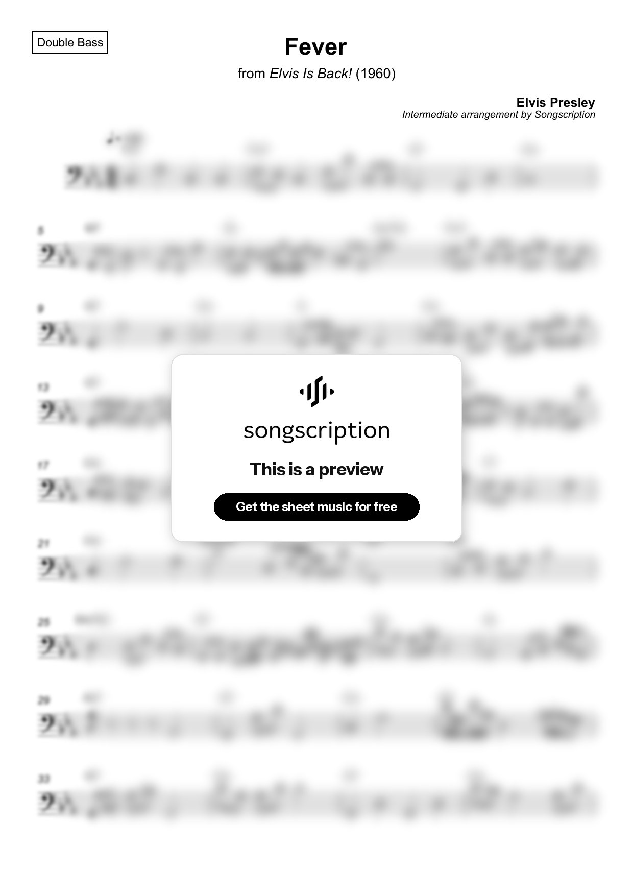 Intermediate Double Bass Sheet Music for "Fever" by Elvis Presley