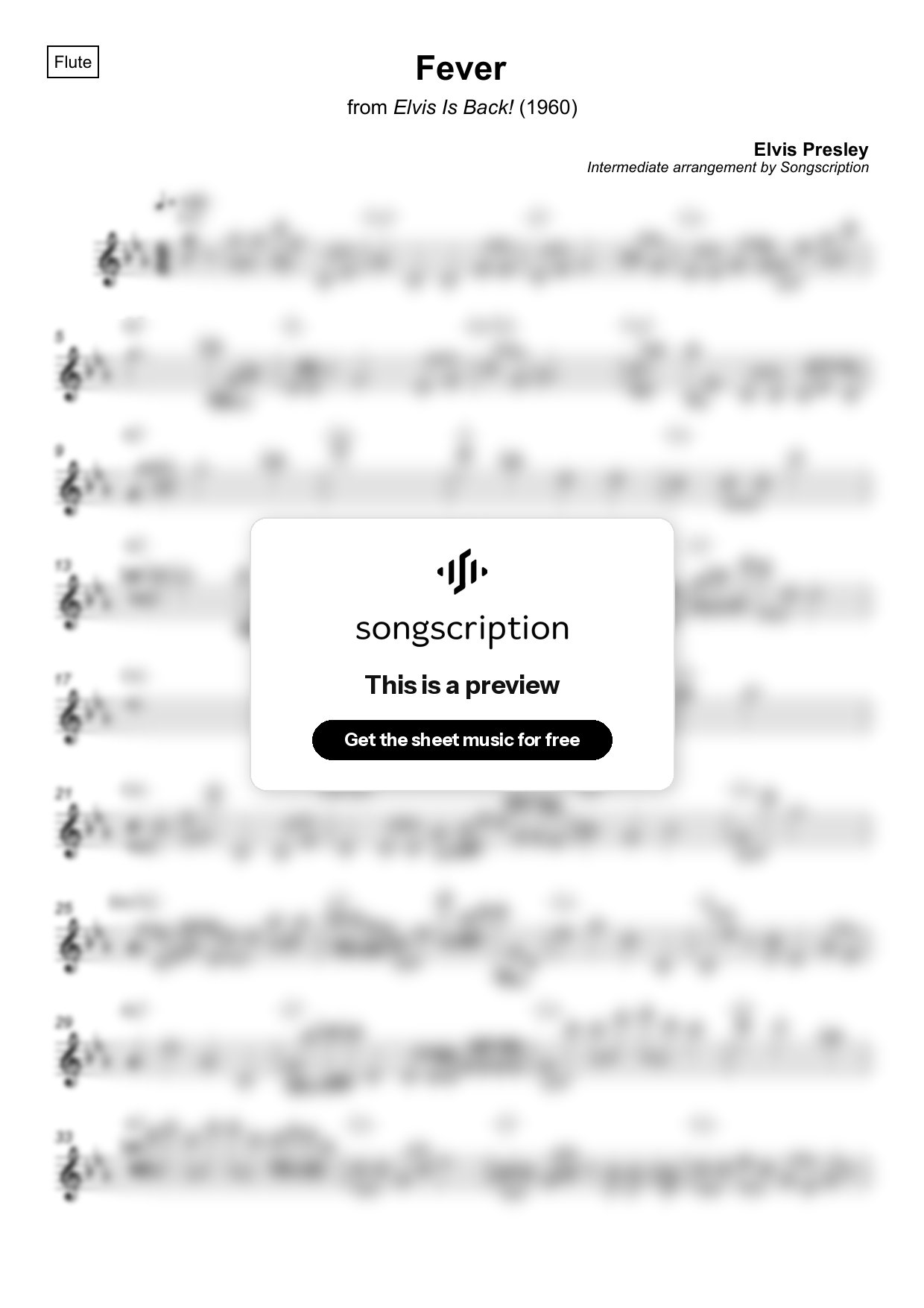 Intermediate Flute Sheet Music for "Fever" by Elvis Presley