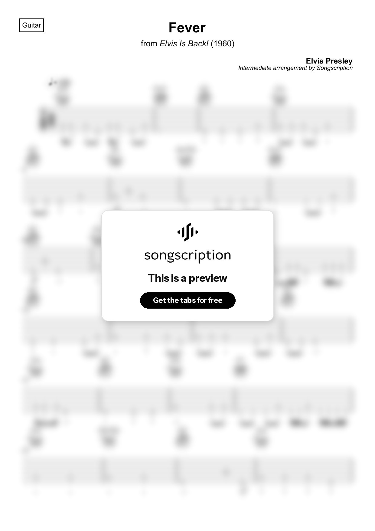 Intermediate Acoustic Guitar Tabs for "Fever" by Elvis Presley