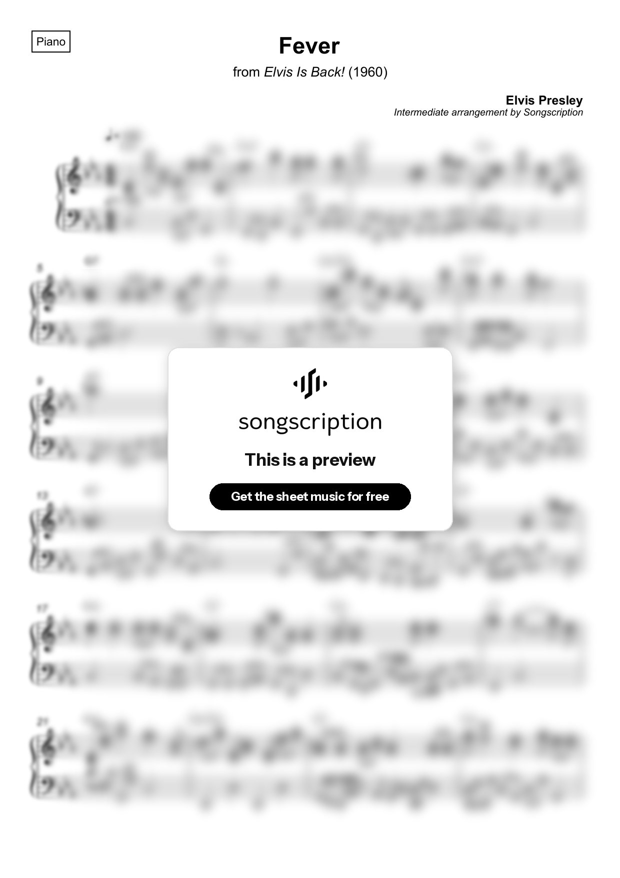 Intermediate Piano Sheet Music for "Fever" by Elvis Presley
