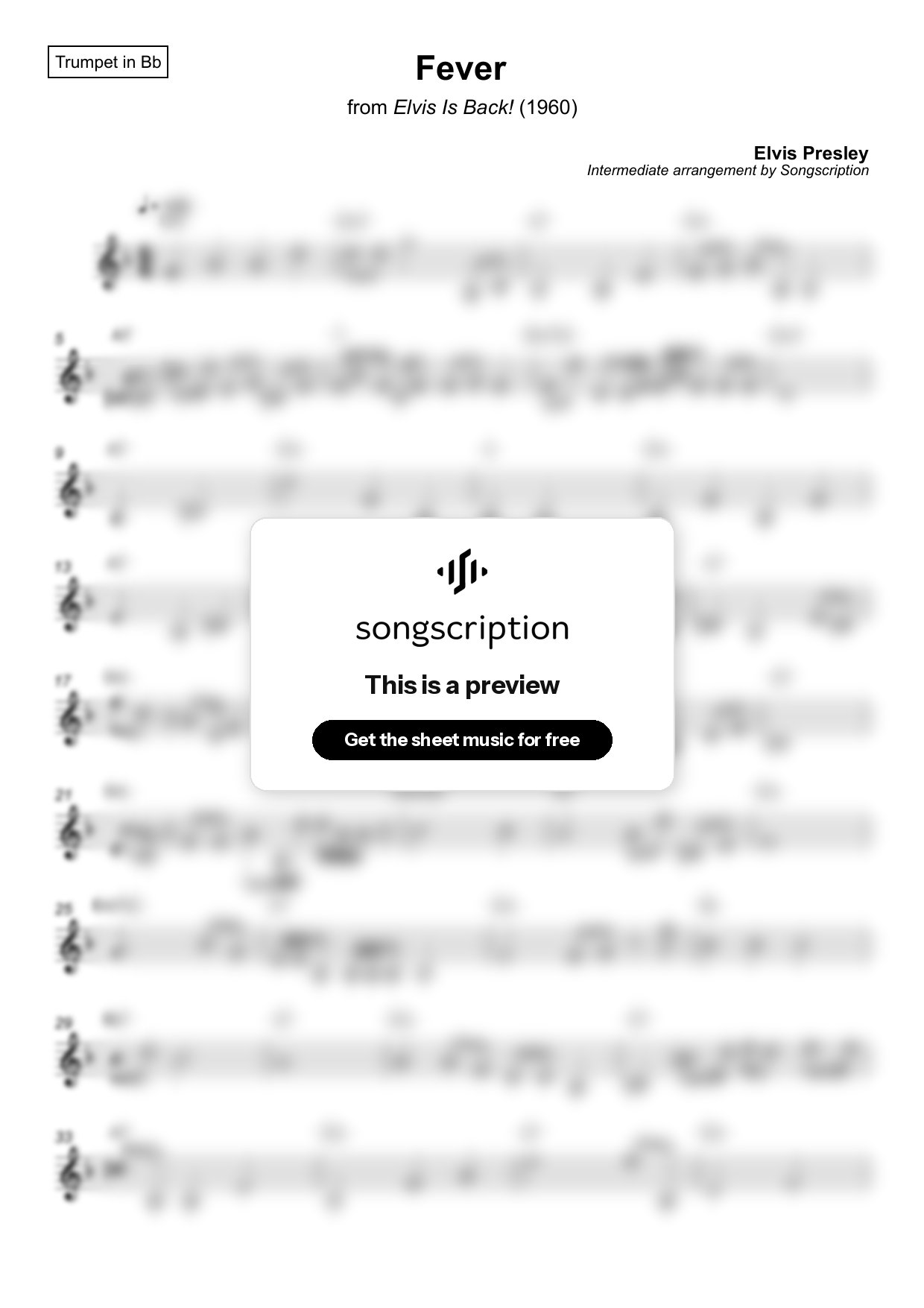 Intermediate Trumpet Sheet Music for "Fever" by Elvis Presley