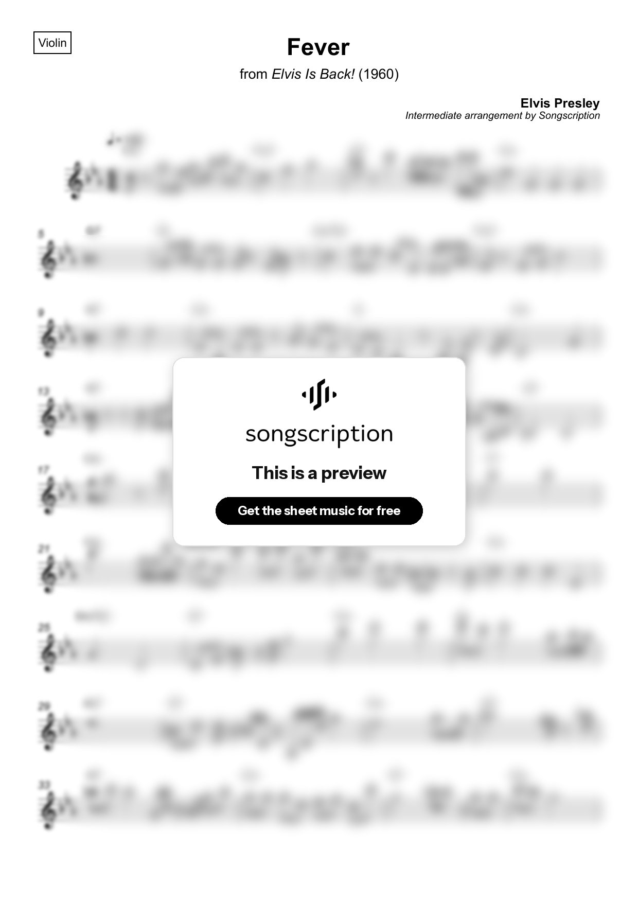 Intermediate Violin Sheet Music for "Fever" by Elvis Presley