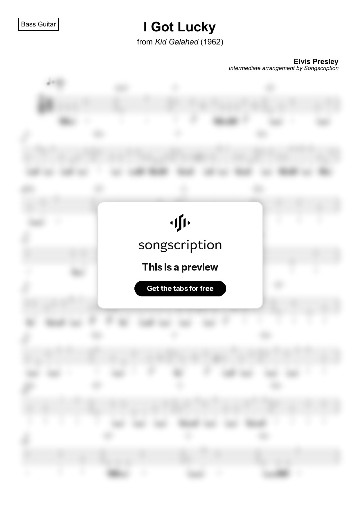 Intermediate Bass Guitar Tabs for "I Got Lucky" by Elvis Presley