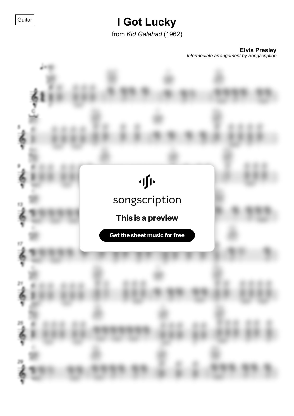 Intermediate Acoustic Guitar Sheet Music for "I Got Lucky" by Elvis Presley