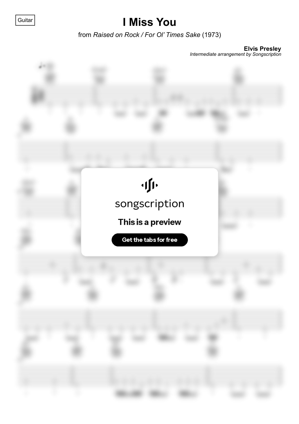 Intermediate Acoustic Guitar Tabs for "I Miss You" by Elvis Presley