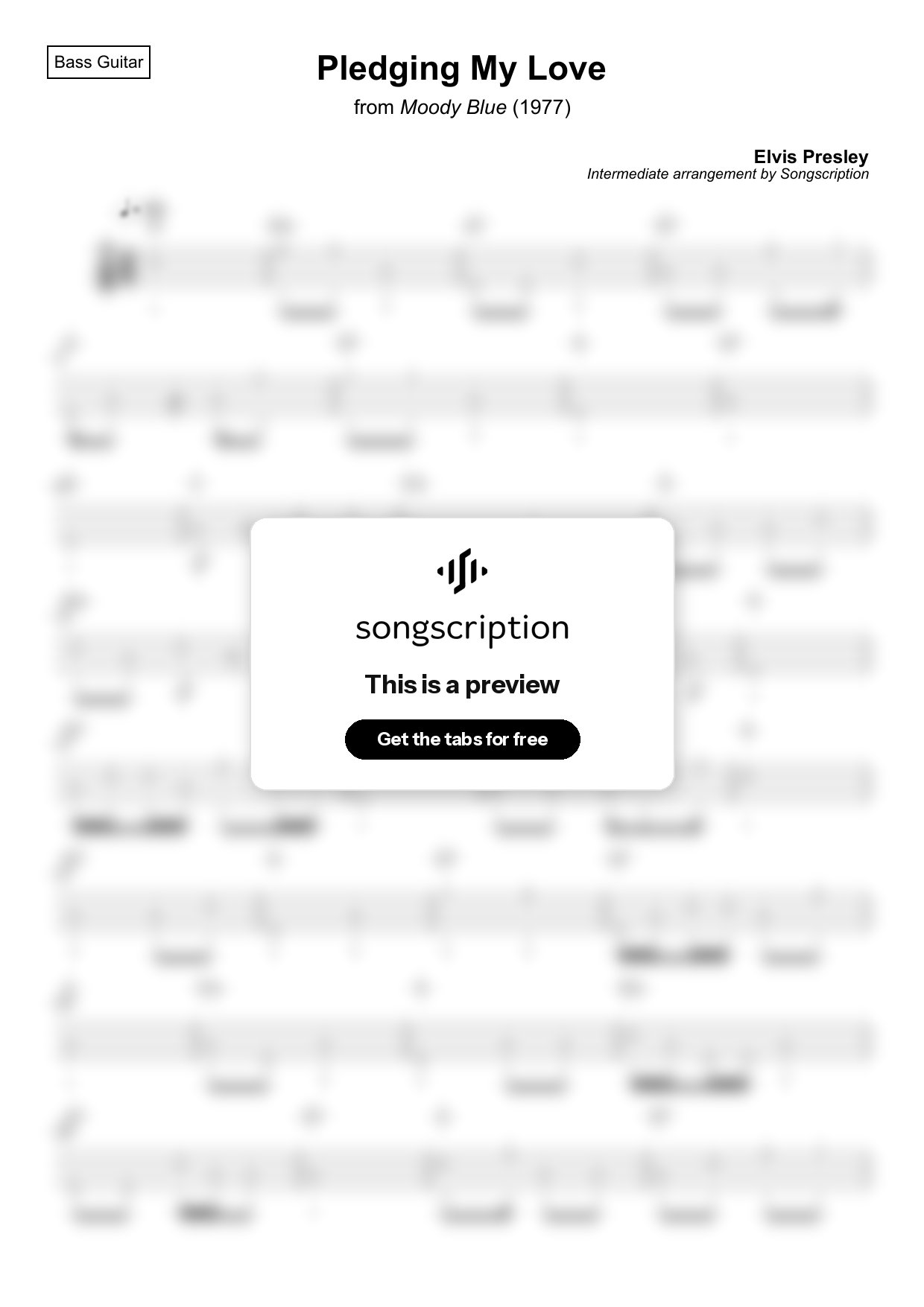 Intermediate Bass Guitar Tabs for "Pledging My Love" by Elvis Presley
