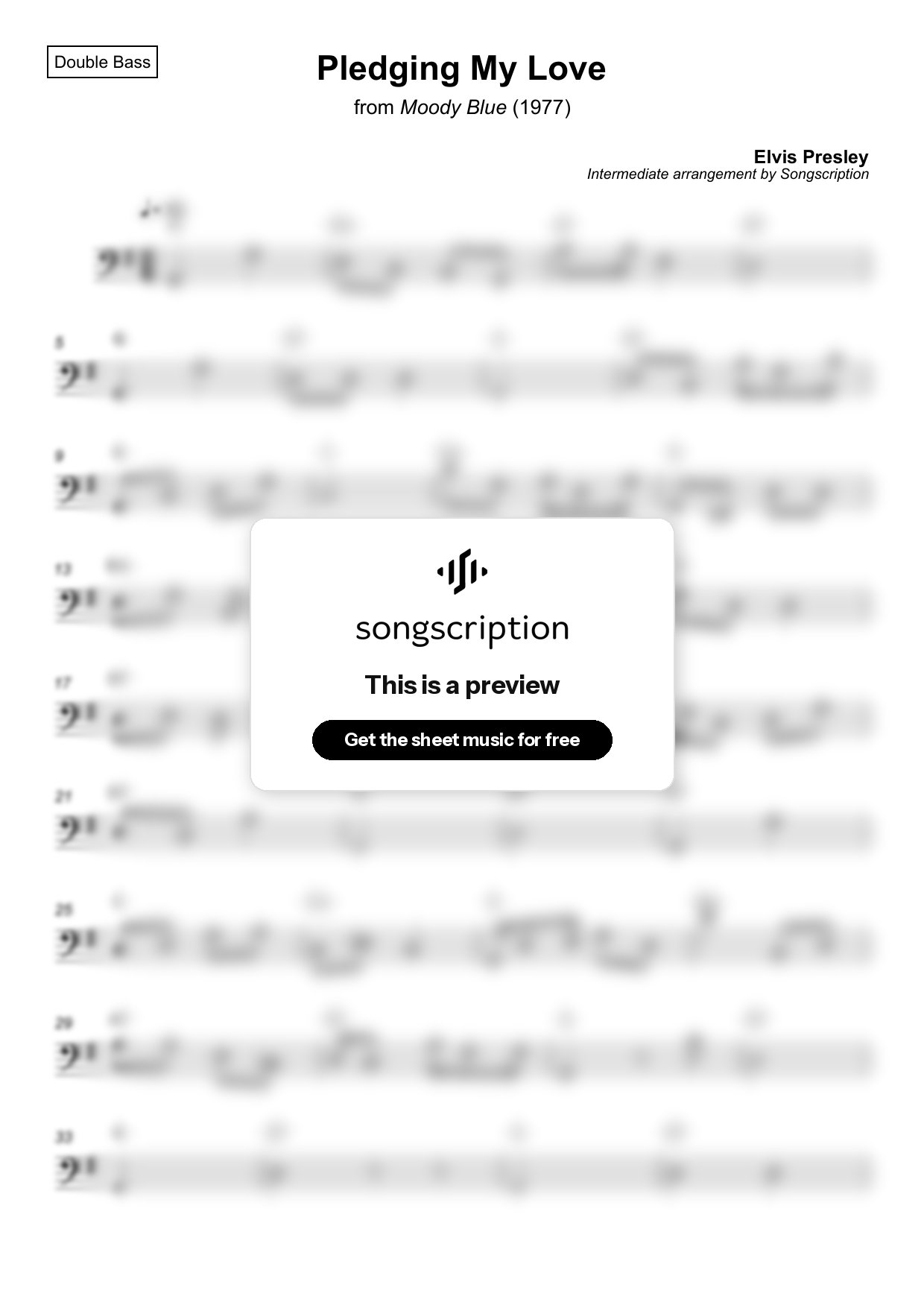 Intermediate Double Bass Sheet Music for "Pledging My Love" by Elvis Presley
