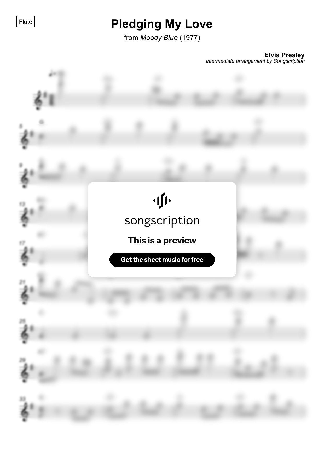 Intermediate Flute Sheet Music for "Pledging My Love" by Elvis Presley