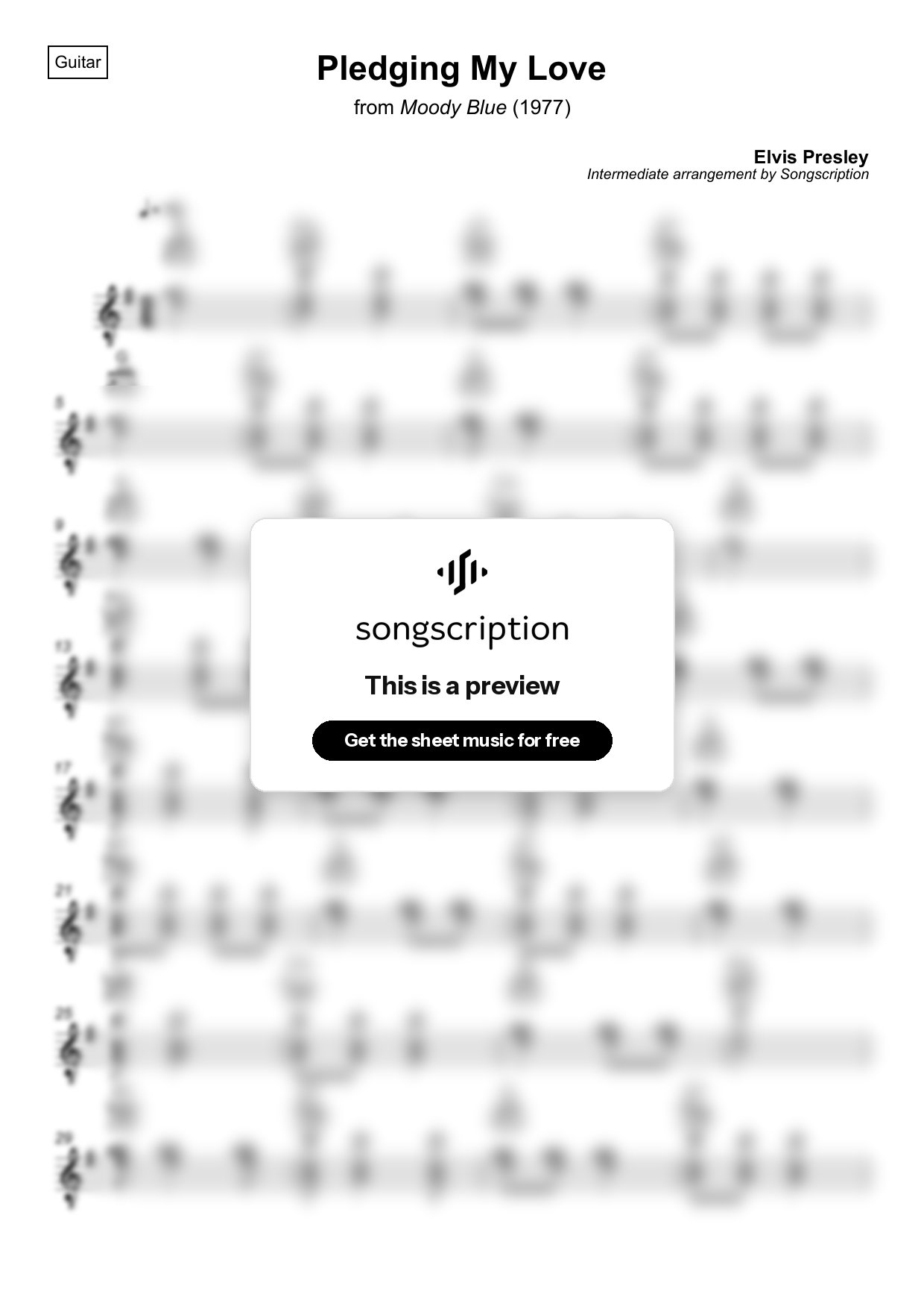 Intermediate Acoustic Guitar Sheet Music for "Pledging My Love" by Elvis Presley