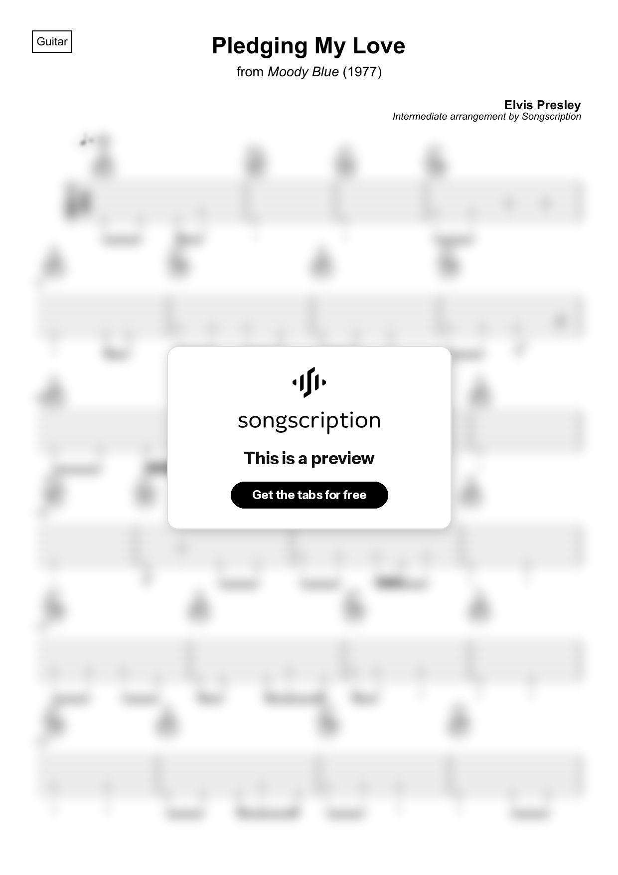 Intermediate Acoustic Guitar Tabs for "Pledging My Love" by Elvis Presley