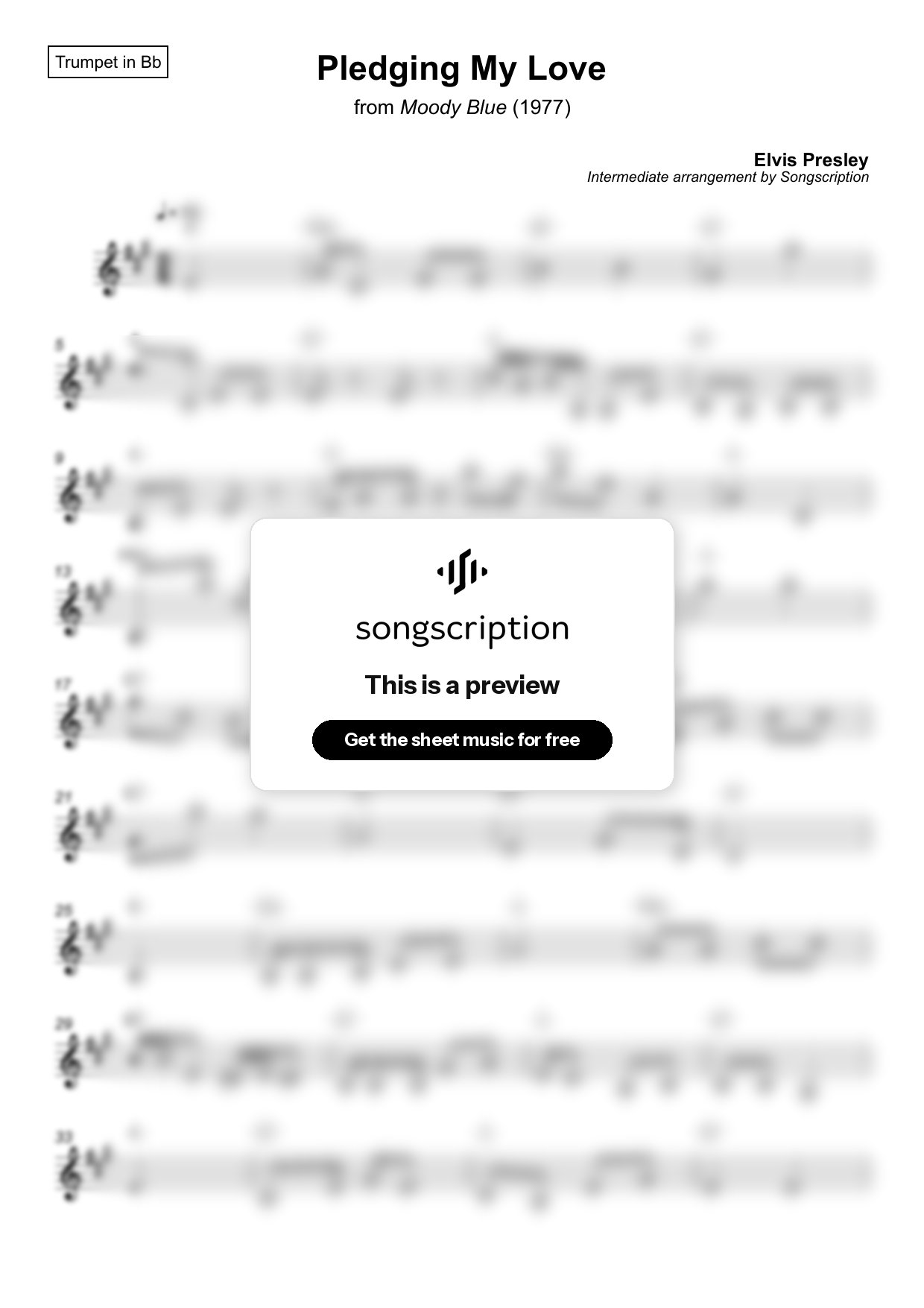 Intermediate Trumpet Sheet Music for "Pledging My Love" by Elvis Presley