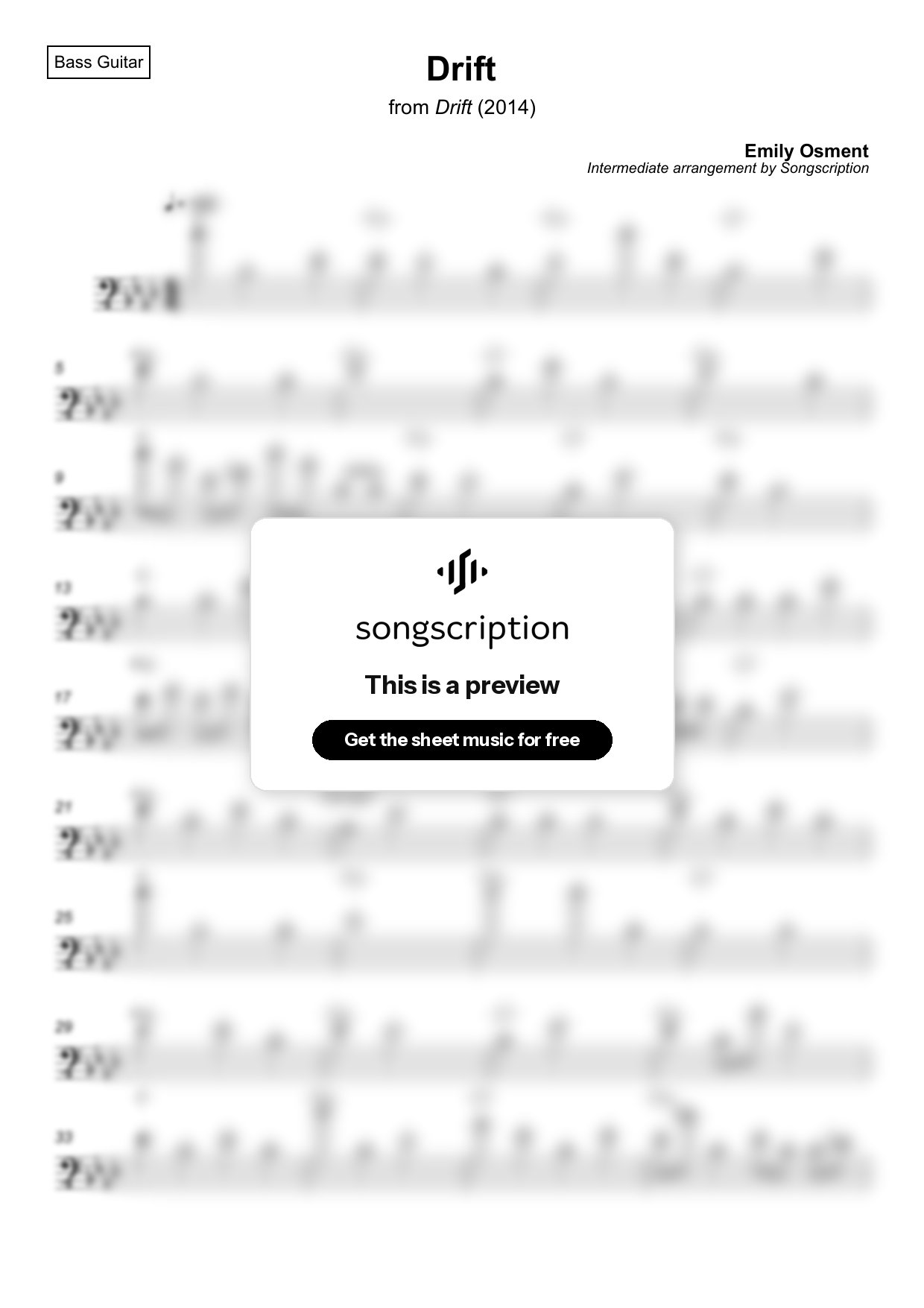 Intermediate Bass Guitar Sheet Music for "Drift" by Emily Osment