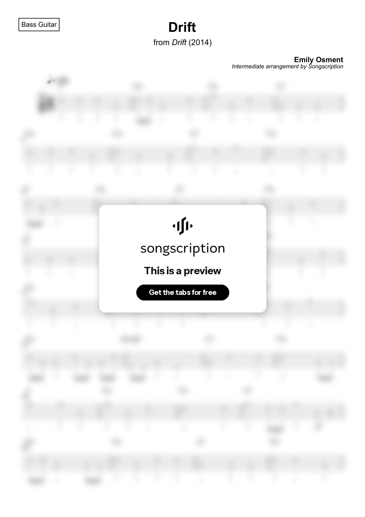 Intermediate Bass Guitar Tabs for "Drift" by Emily Osment