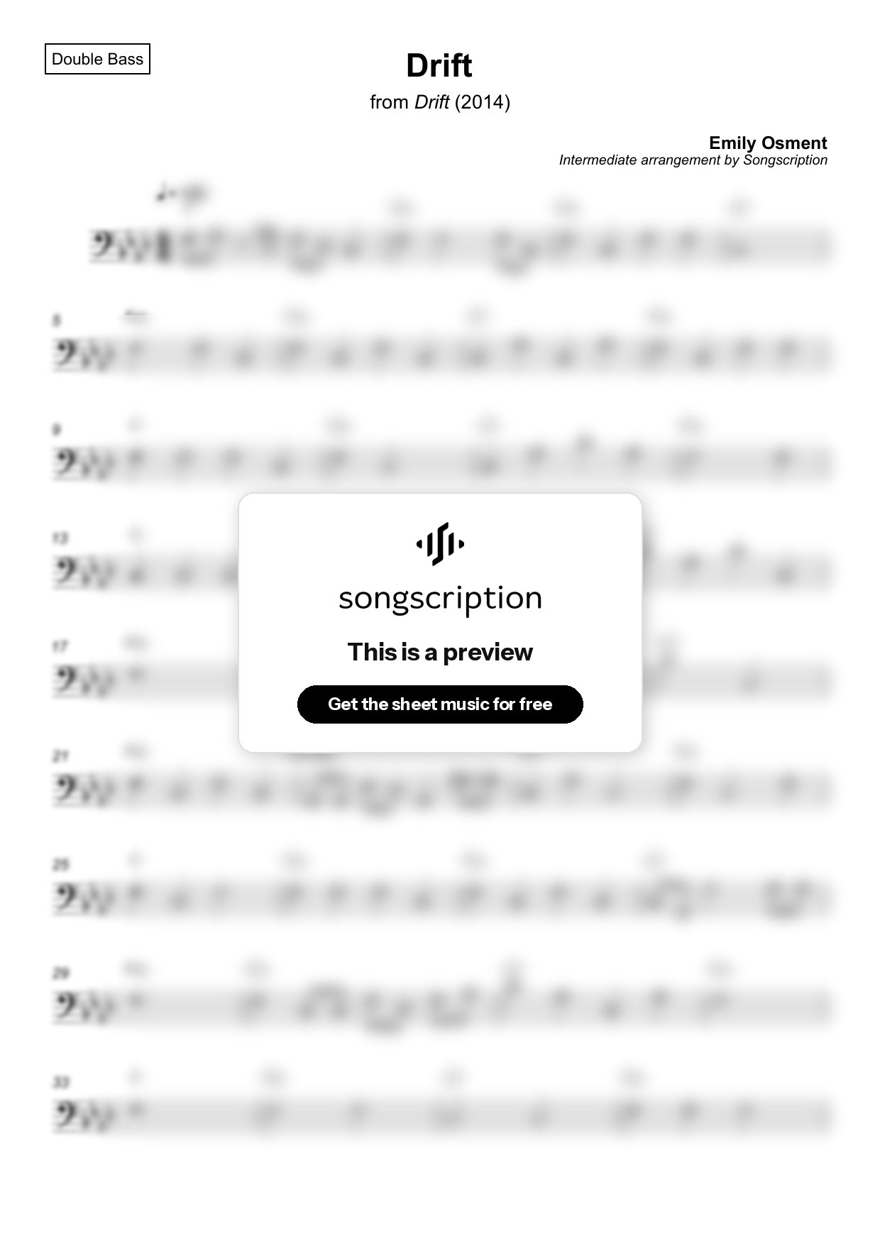 Intermediate Double Bass Sheet Music for "Drift" by Emily Osment
