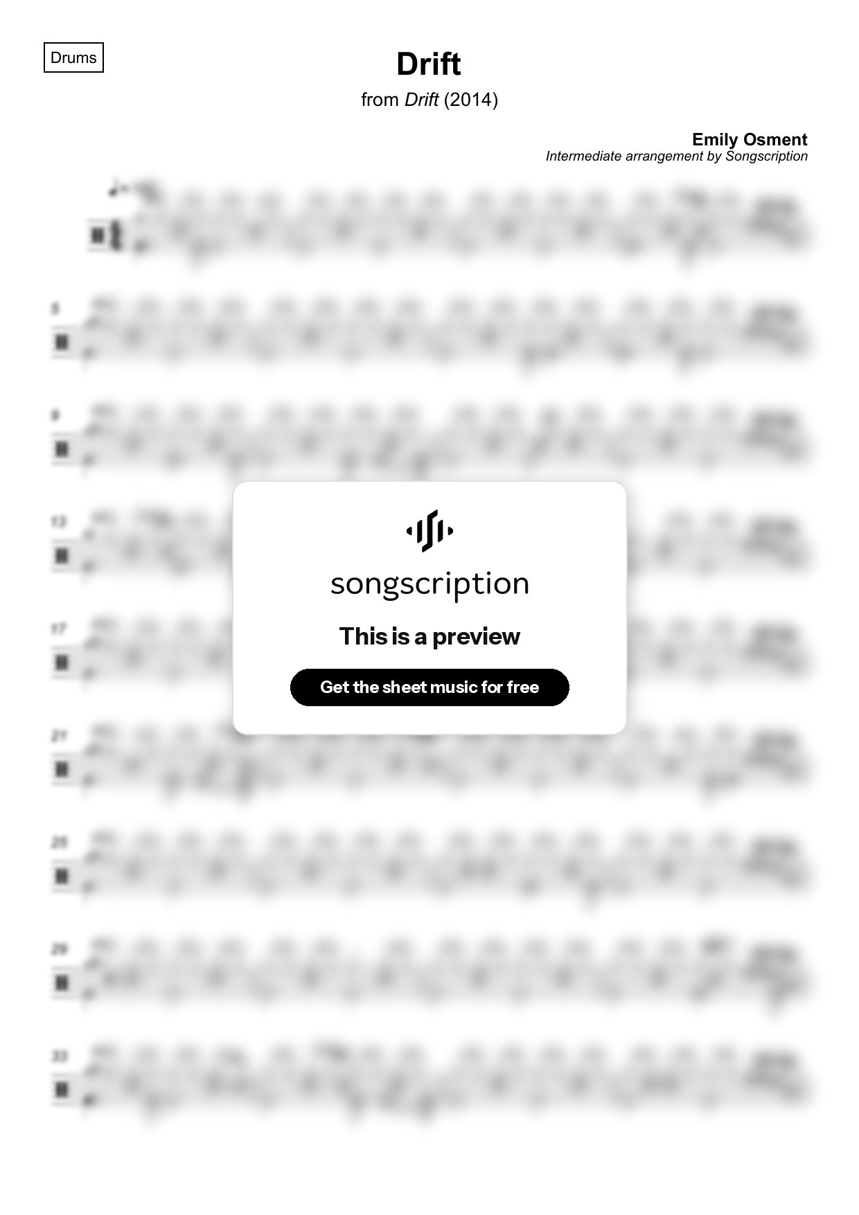 Intermediate Drums Sheet Music for "Drift" by Emily Osment
