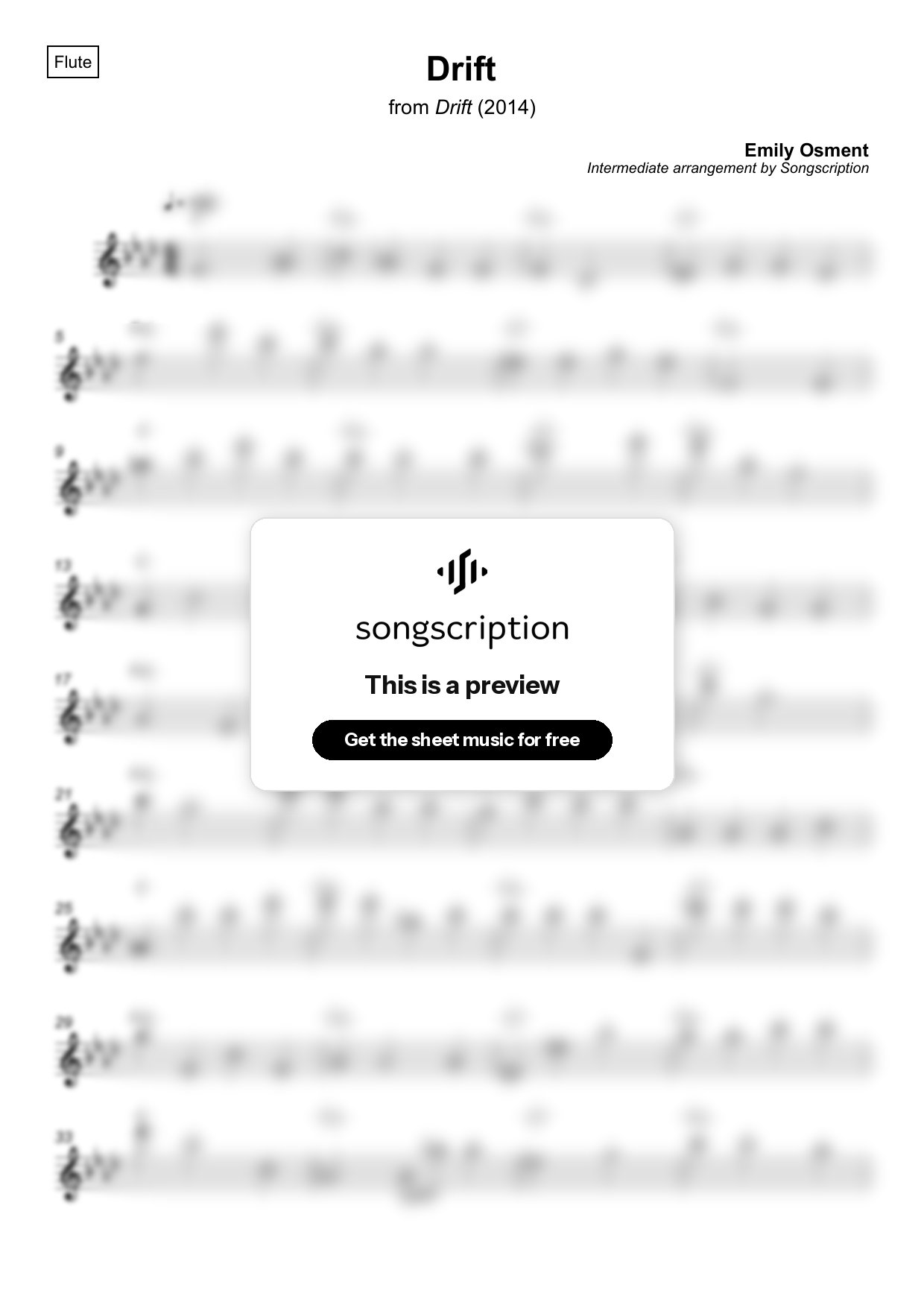 Intermediate Flute Sheet Music for "Drift" by Emily Osment