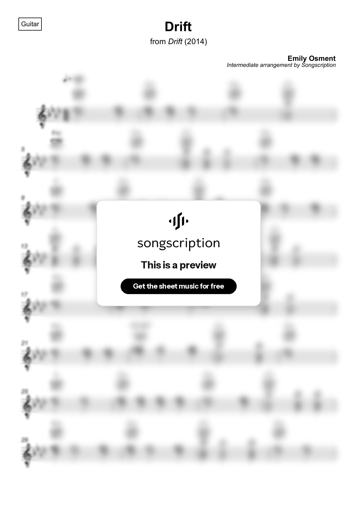 Intermediate Acoustic Guitar Sheet Music for "Drift" by Emily Osment