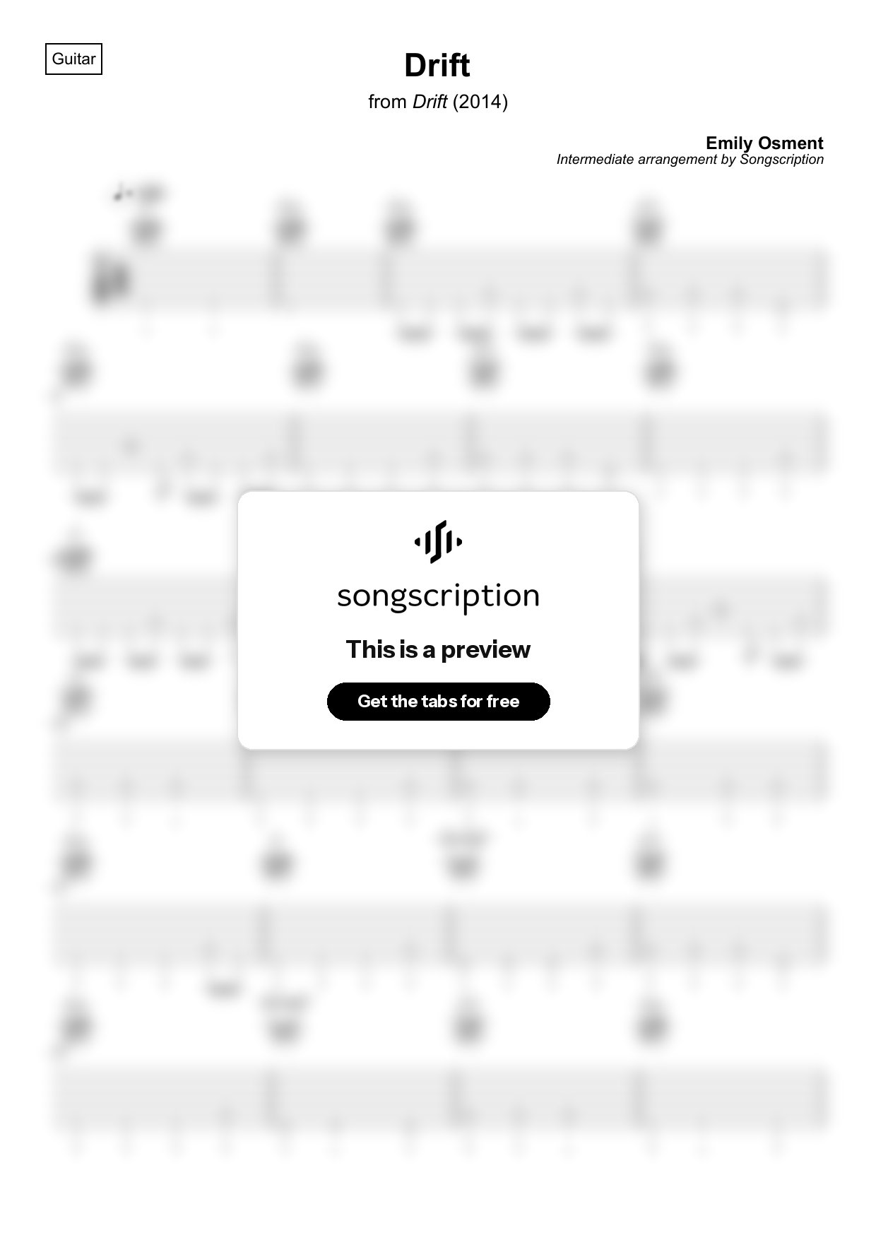 Intermediate Acoustic Guitar Tabs for "Drift" by Emily Osment