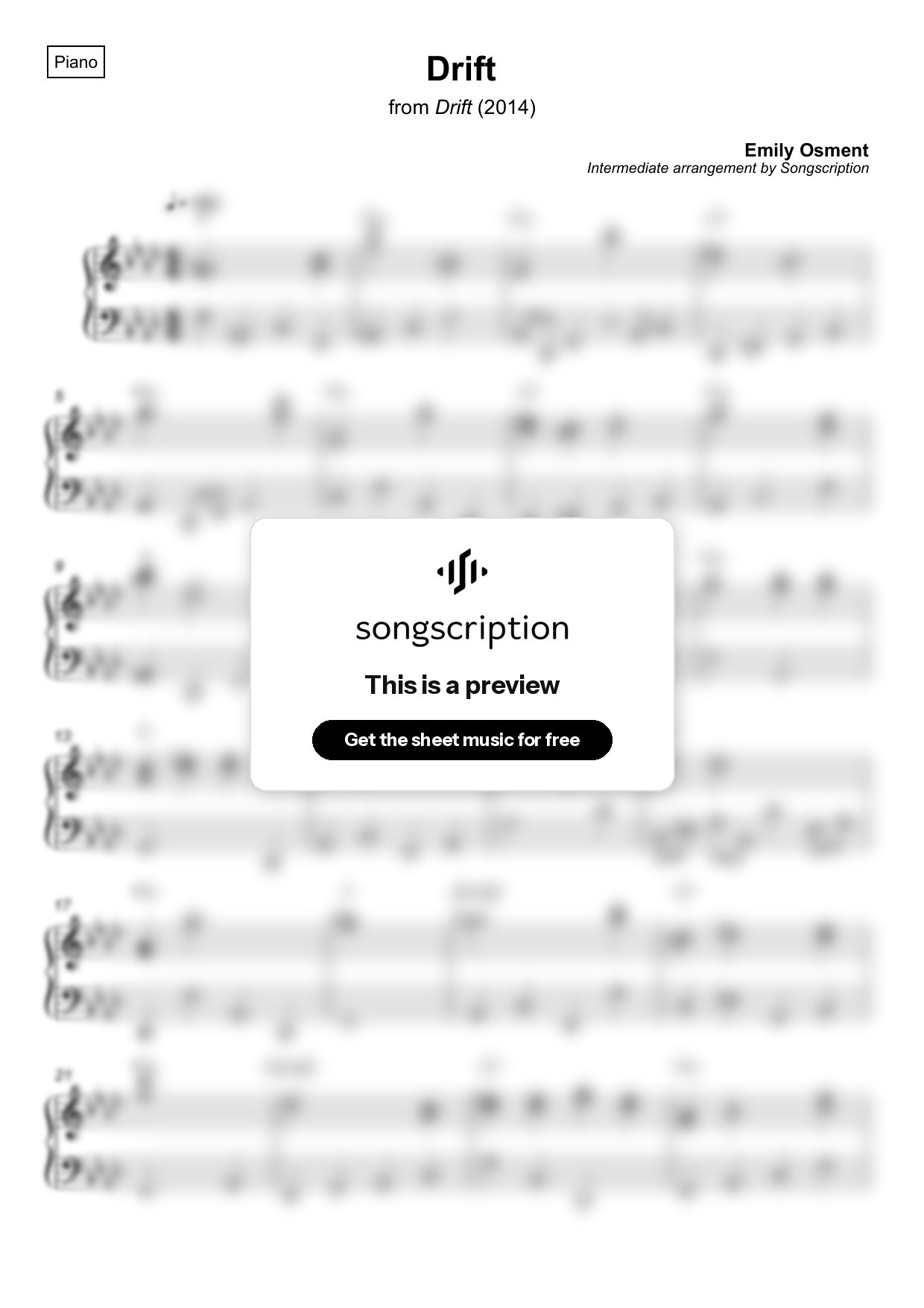 Intermediate Piano Sheet Music for "Drift" by Emily Osment