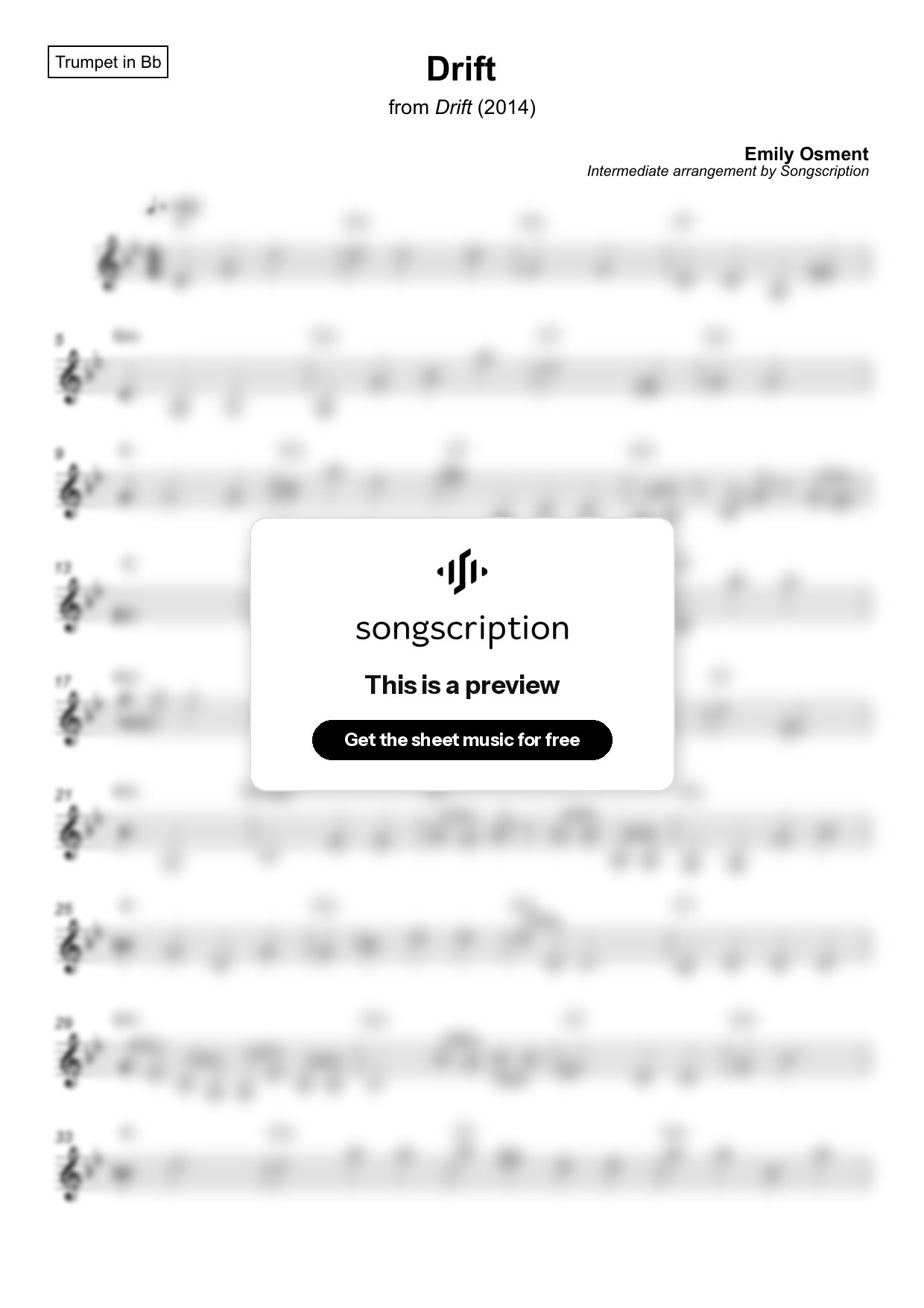 Intermediate Trumpet Sheet Music for "Drift" by Emily Osment